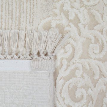 Teppich Wollteppich mit Verzierungen & Ornamenten abstrakt mit Fransen in weiss, Teppich-Traum, rechteckig, Höhe: 10 mm