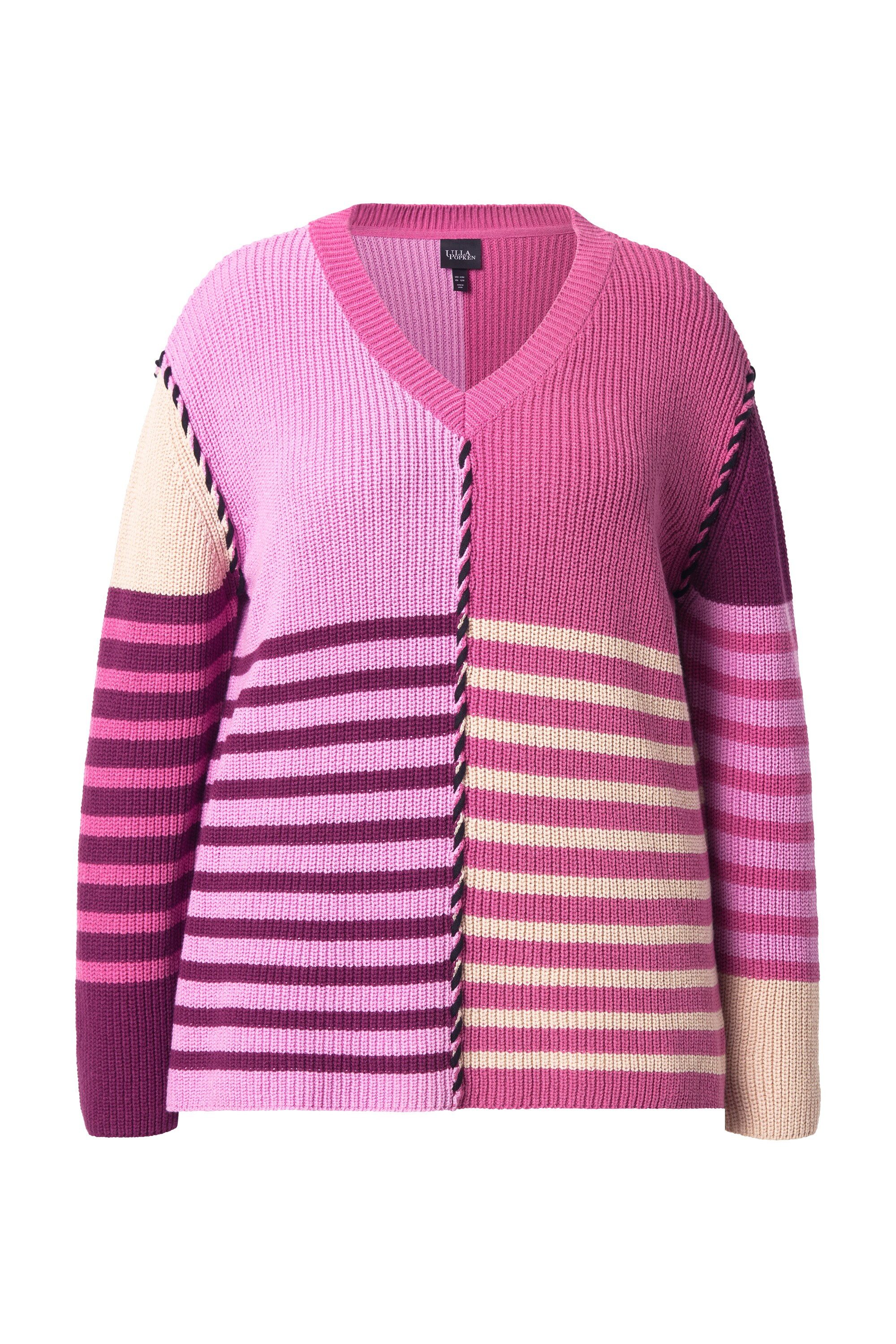 Ulla Popken Strickpullover Pullover Colorblocking V-Ausschnitt Langarm günstig online kaufen