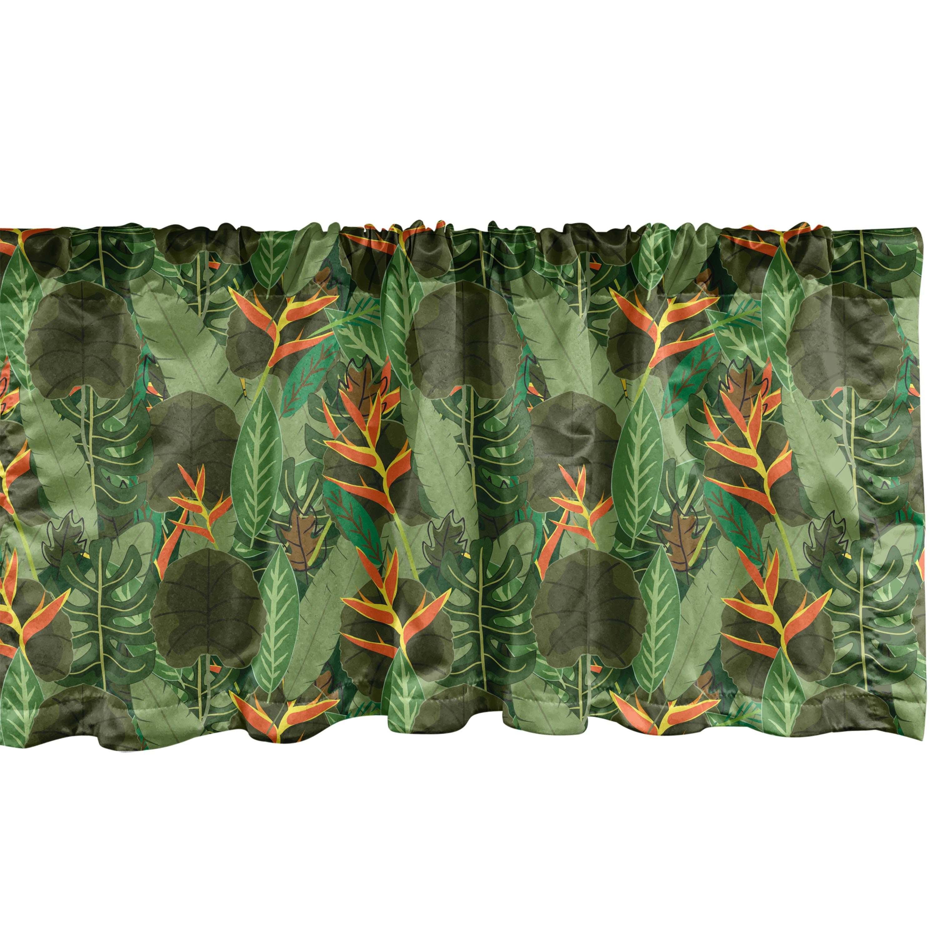 Scheibengardine Vorhang Volant für Küche Schlafzimmer Dekor mit Stangentasche, Abakuhaus, Microfaser, Botanisch Tropische Blätter Wald