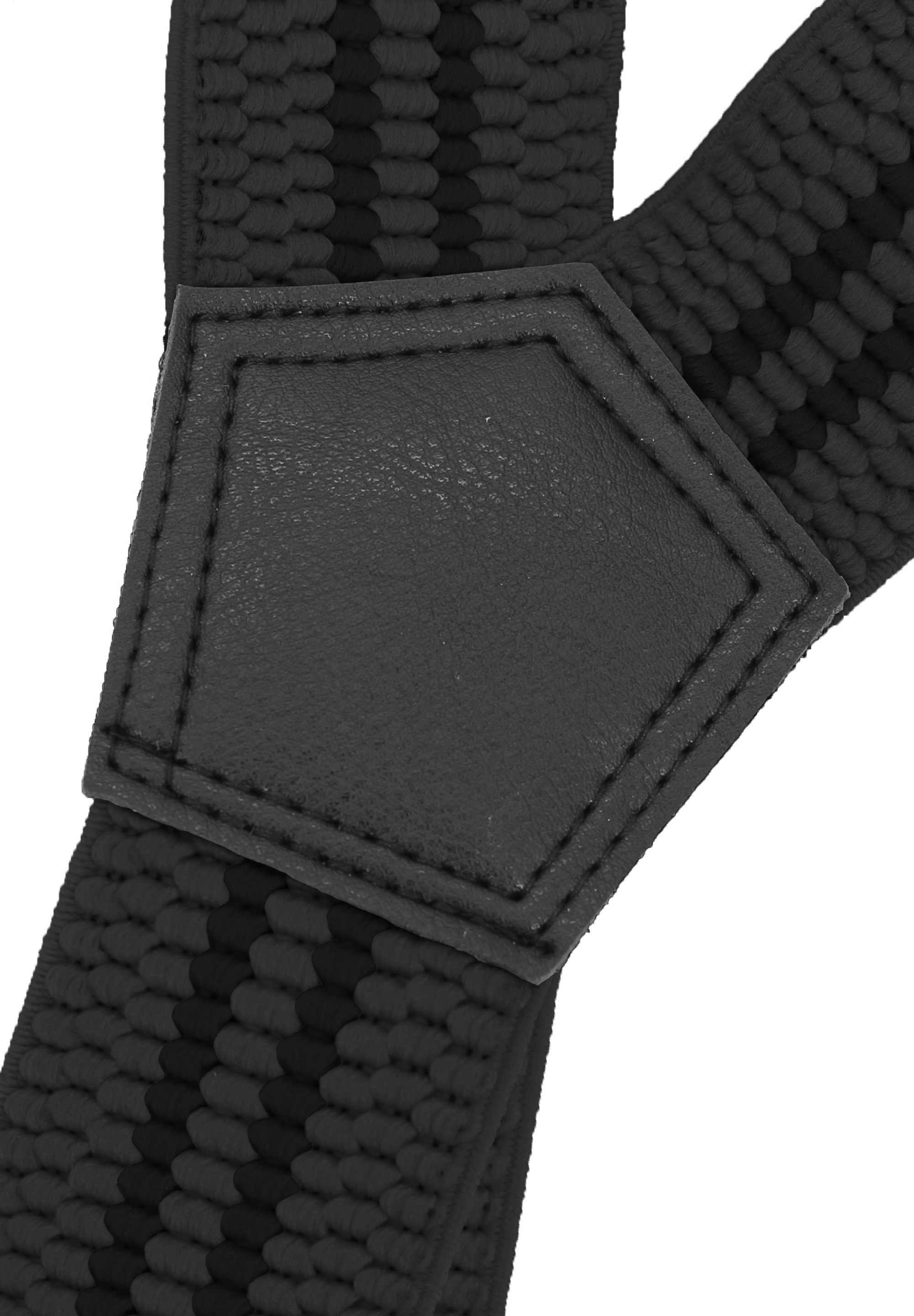 Fabio Farini Hosenträger extra (schwarze Breites Clipverschluss, Grau X-Design Streifen starken Streifen) mit Grau verstellbar mit 4cm schwarzen