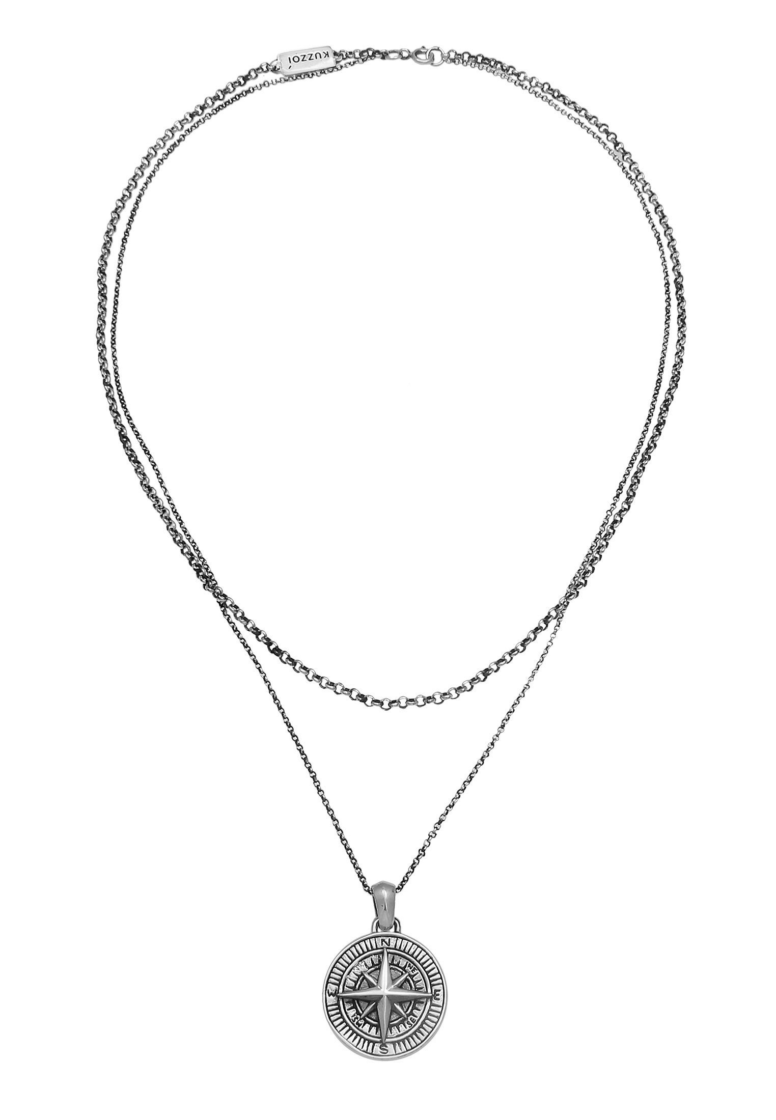 Kuzzoi Kette mit Anhänger Herren Layer Kompass Maritim 925 Silber