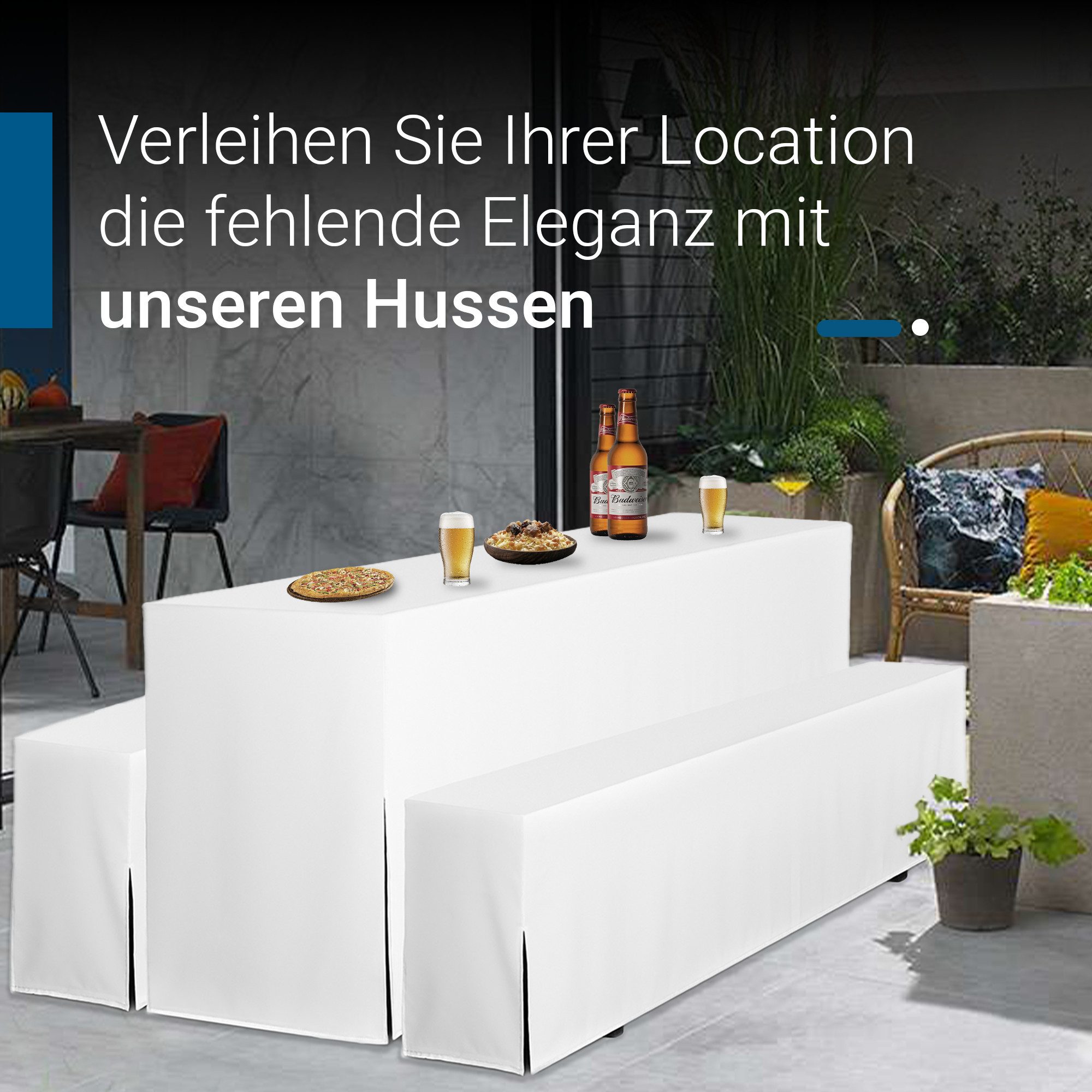 TexDeko Hussen-Set Hussen für Bierzeltgarnitur Premium 3-teiliges Set, Farbe & Länge: nach Wahl, blickdicht & pflegeleicht – Bild 5 von 5