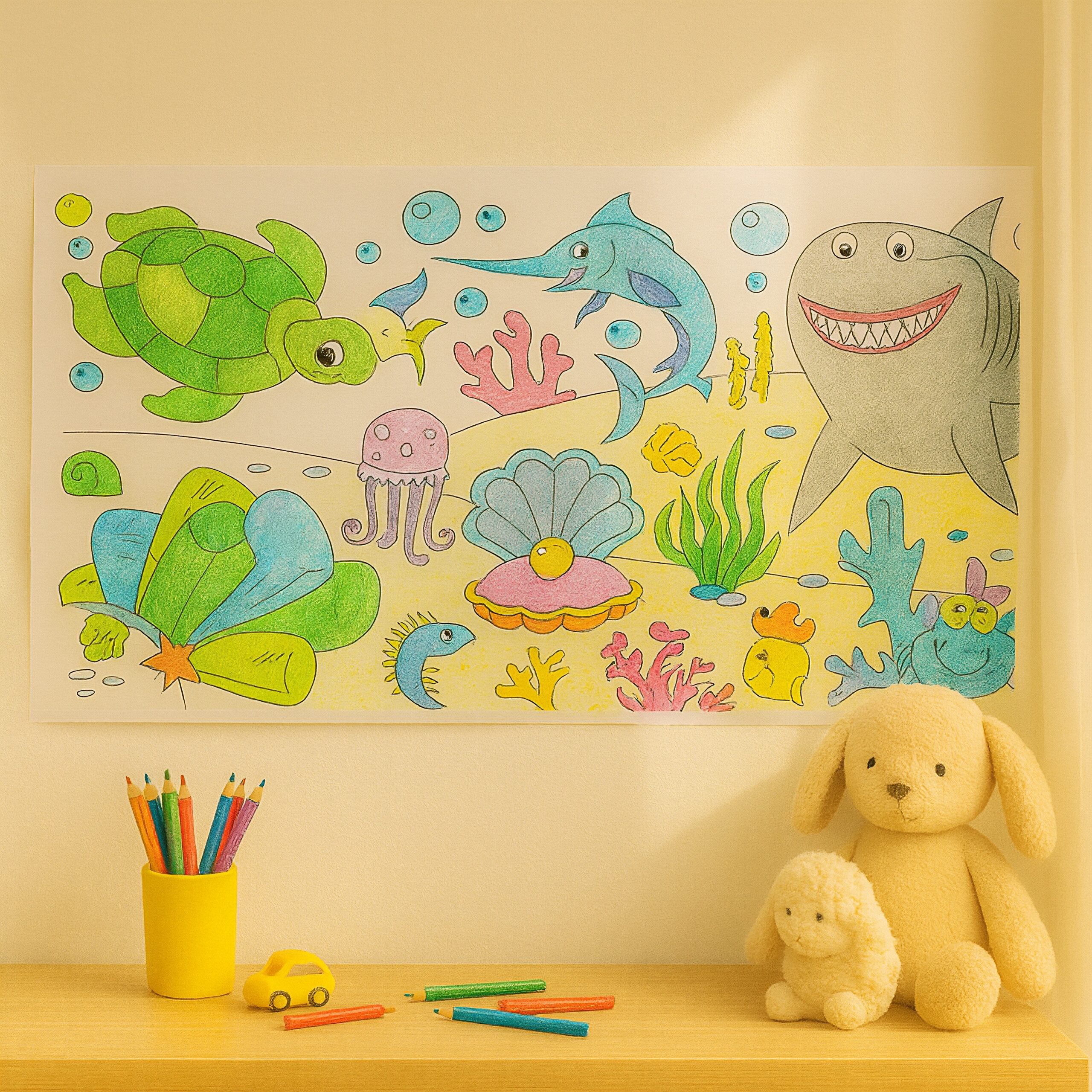 relaxdays Malvorlage Ausmaltischdecken für Kinder 2er Set 3 m (2er Set), Sea Life