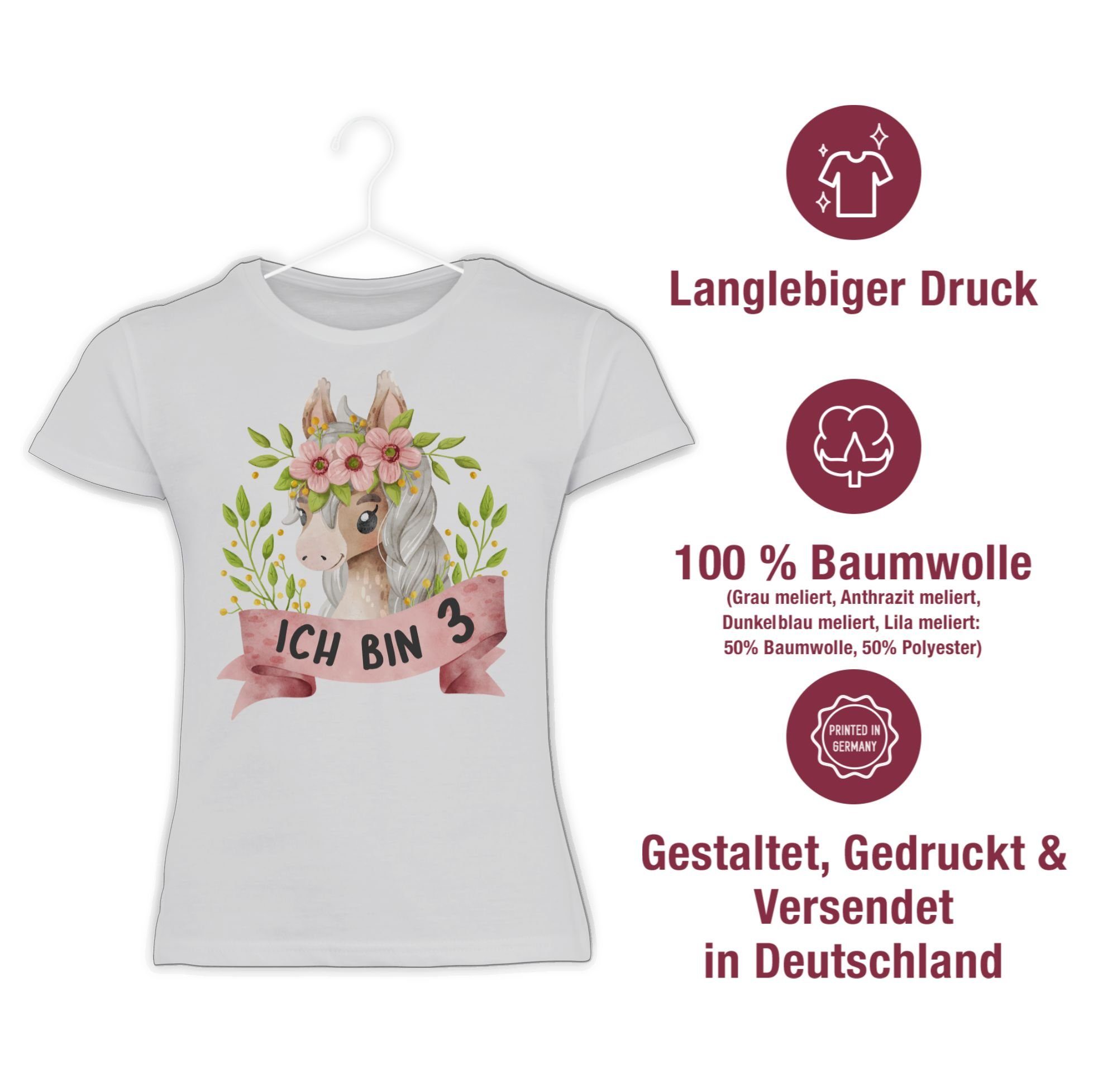 Shirtracer T-Shirt Ich bin Pferd mit Blumen Geburtstag Weiß süßem drei 1 3. mit