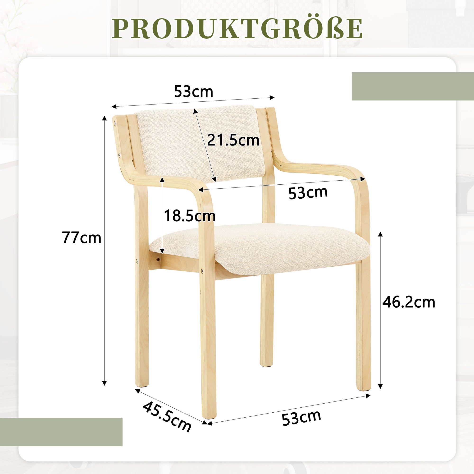 gopop Esszimmerstuhl 2er-Set aus Massivholz, cremefarben/grau,Landhausstil (Set, 2 St)