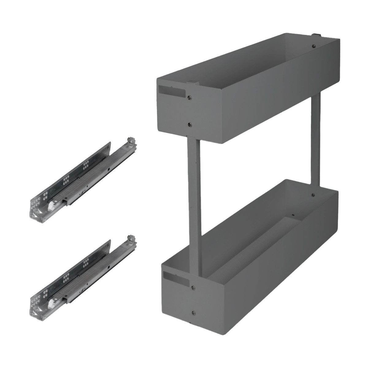 Prima-Online Auszugsunterschrank Schrankauszug Küche 2-etagig BLUM Softclose Anthrazit/ Weiß 150–200 mm