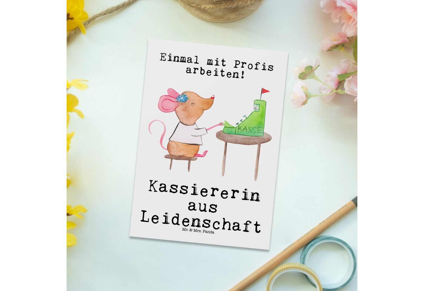 Thumbnail - Mr. & Mrs. Panda Postkarte Kassiererin Leidenschaft - Weiß - Geschenk, Karte, Mitarbeiterin Kass, Lustige Sprüche