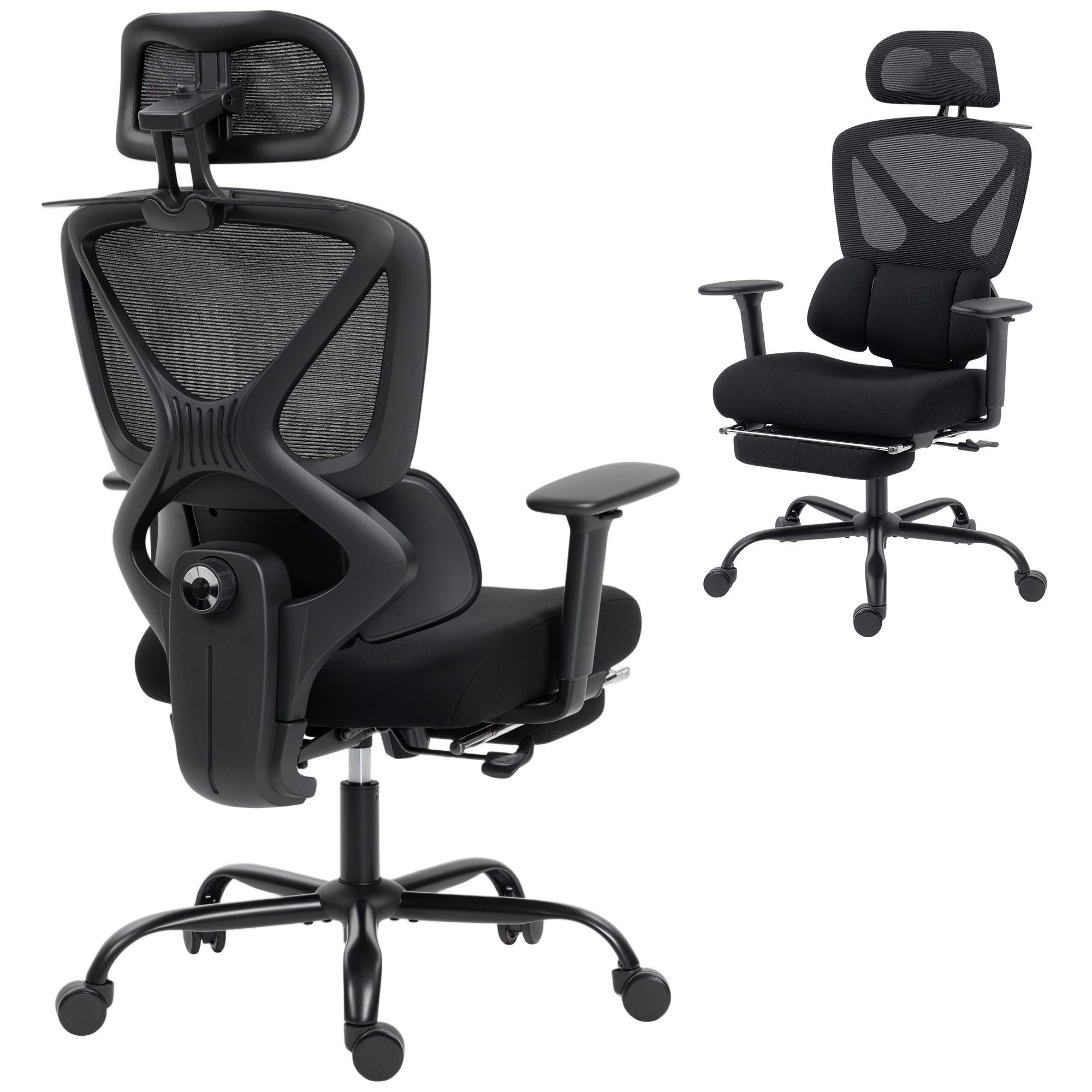 HOMCOM Bürostuhl Schreibtischstuhl, Lendenstütze, Computerstuhl, Netz (Drehstuhl, 1 St), für Arbeitszimmer, Büro, Schwarz