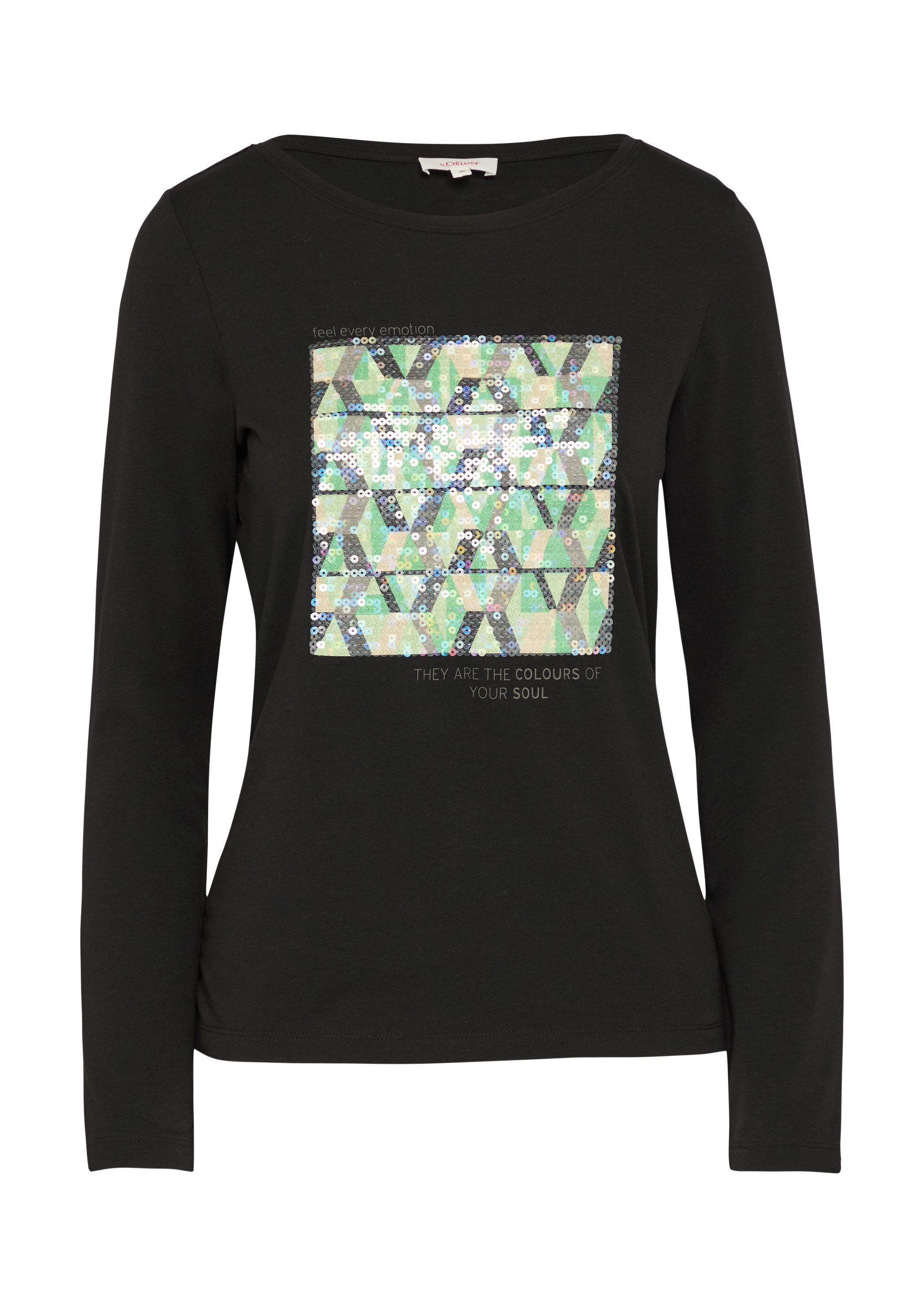 s.Oliver Langarmshirt T-Shirt Langarmshirt mit Frontprint und Pailletten günstig online kaufen