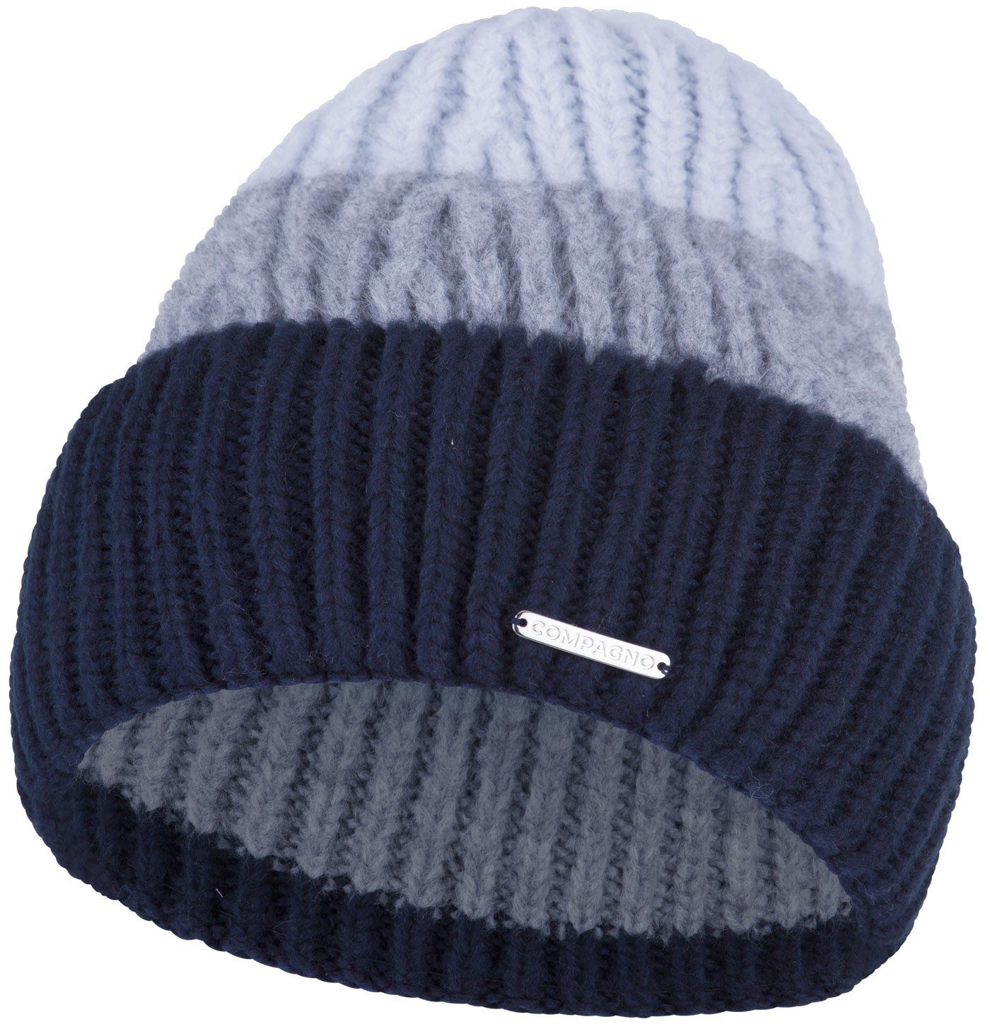 Beanie Klassische compagno marineblau Damen Strickmütze breiter (1-St) mit Strickmütze Wintermütze Krempe