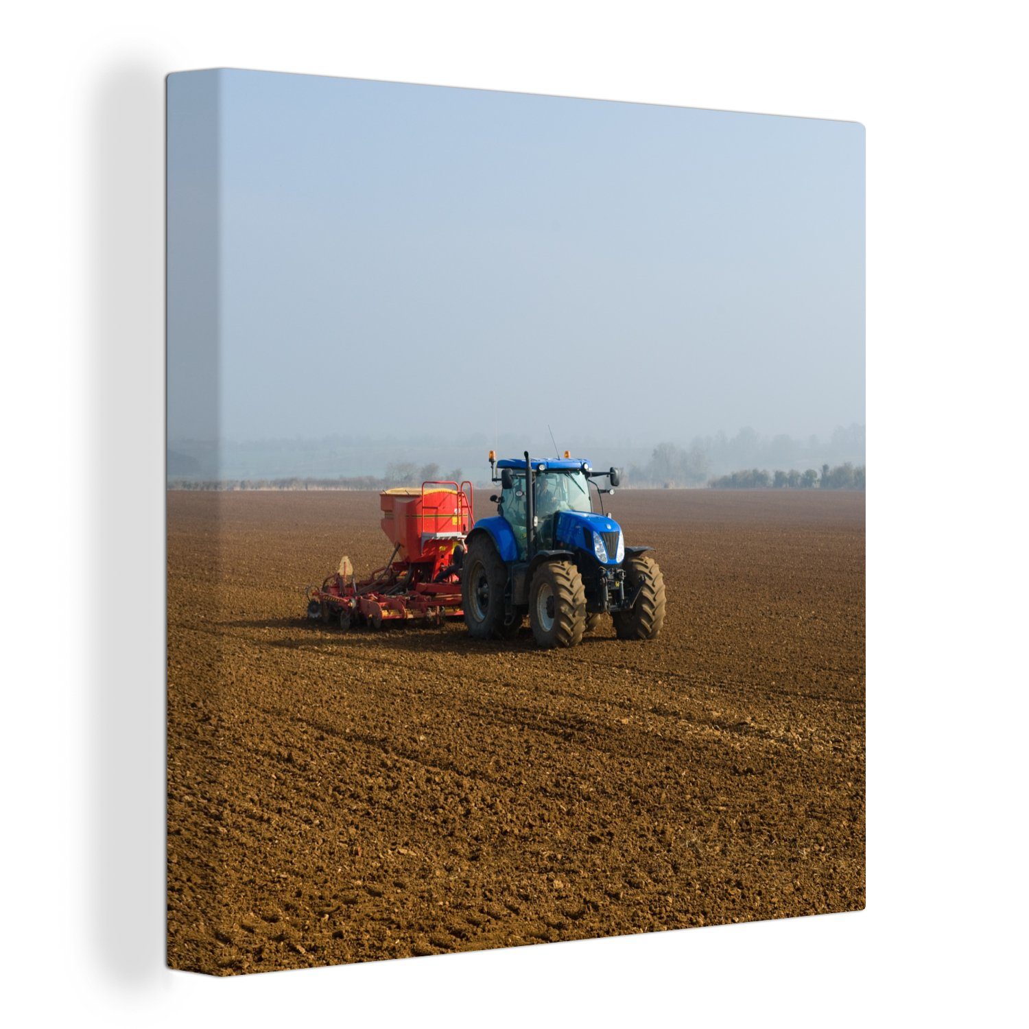 OneMillionCanvasses® Leinwandbild Traktor - Blau - Nebel, (1 St), Leinwand Bilder für Wohnzimmer Schlafzimmer
