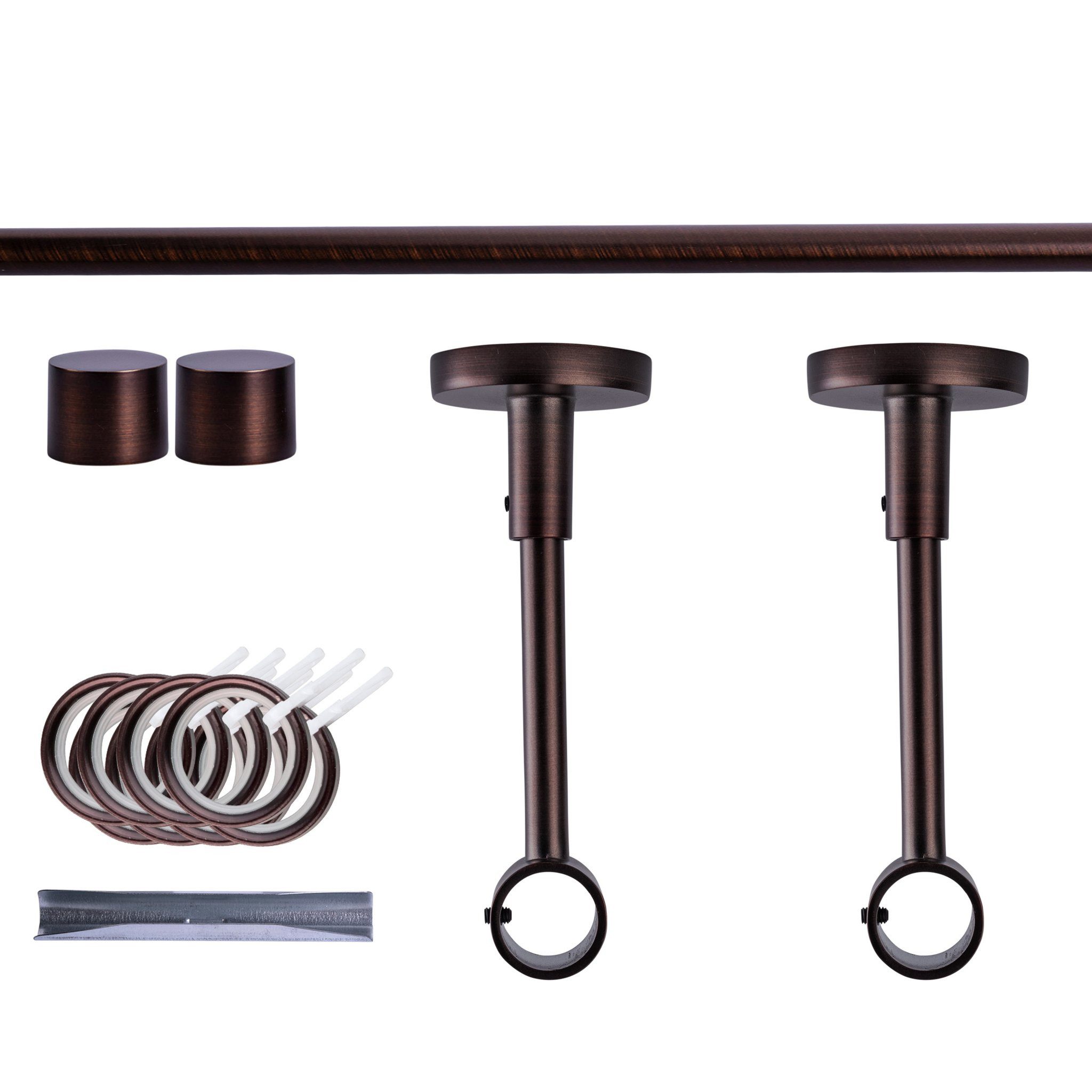Victoria M. Gardinenstange Set, 1-läufig, 120 cm, rot-bronze + Decke, Kappe, Ring, Ø 19 mm, 1-läufig, mit Bohren, verschraubt, Aluminium, Komplettset, ein- oder zweiläufig, Wand oder Deckenmontage