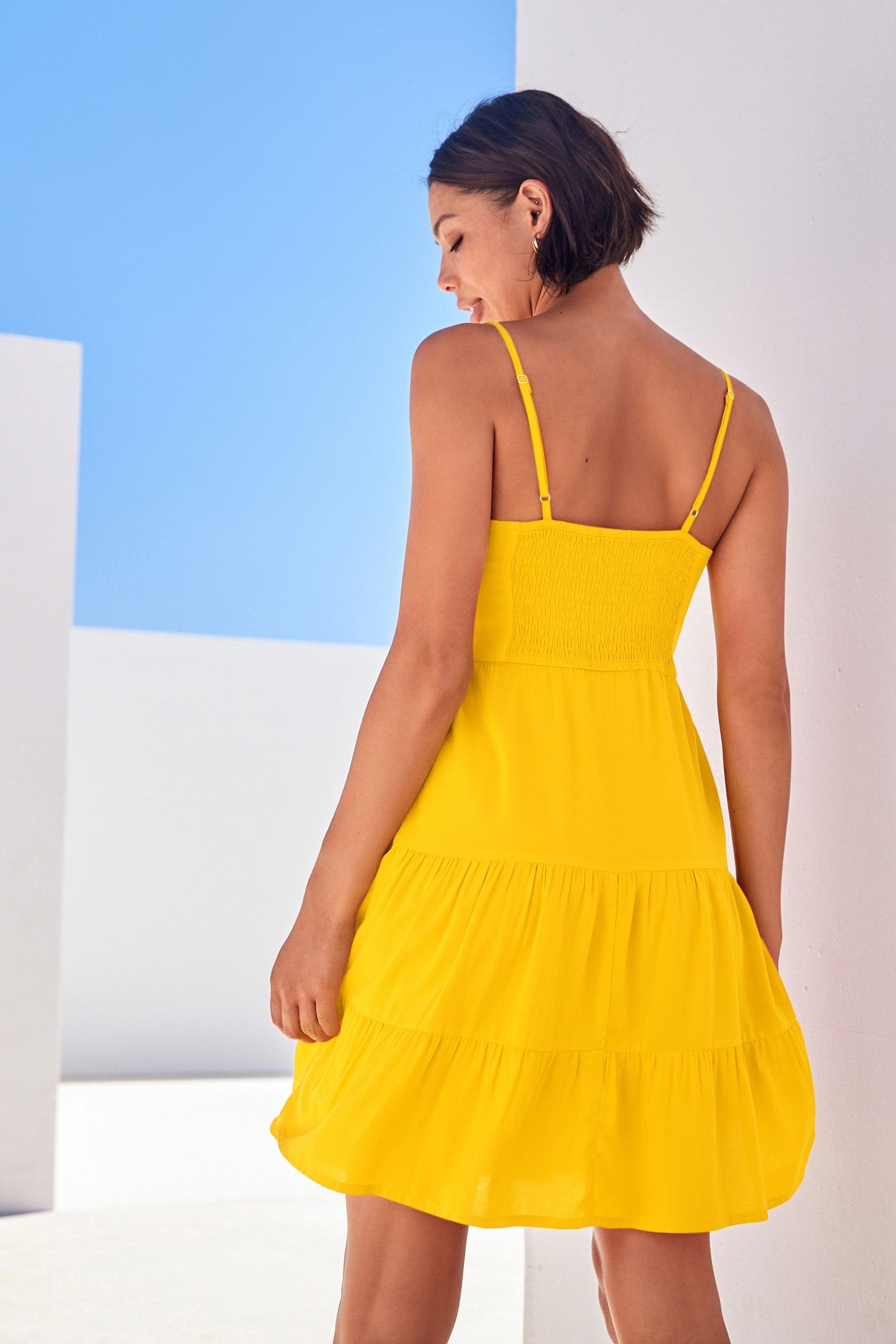 Next Sommerkleid Gestuftes Minikleid Spaghettiträgern (1-tlg) Yellow mit
