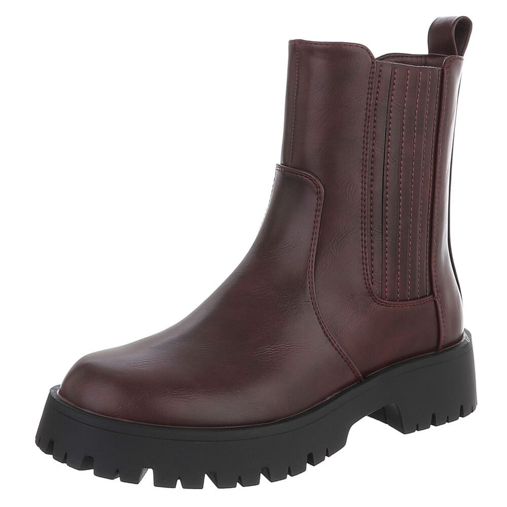 Ital-Design Damen Chelsea-Boot mit Profilsohle und Blockabsatz Plateaustiefelette (92355194) Blockabsatz Stiefeletten in Weinrot