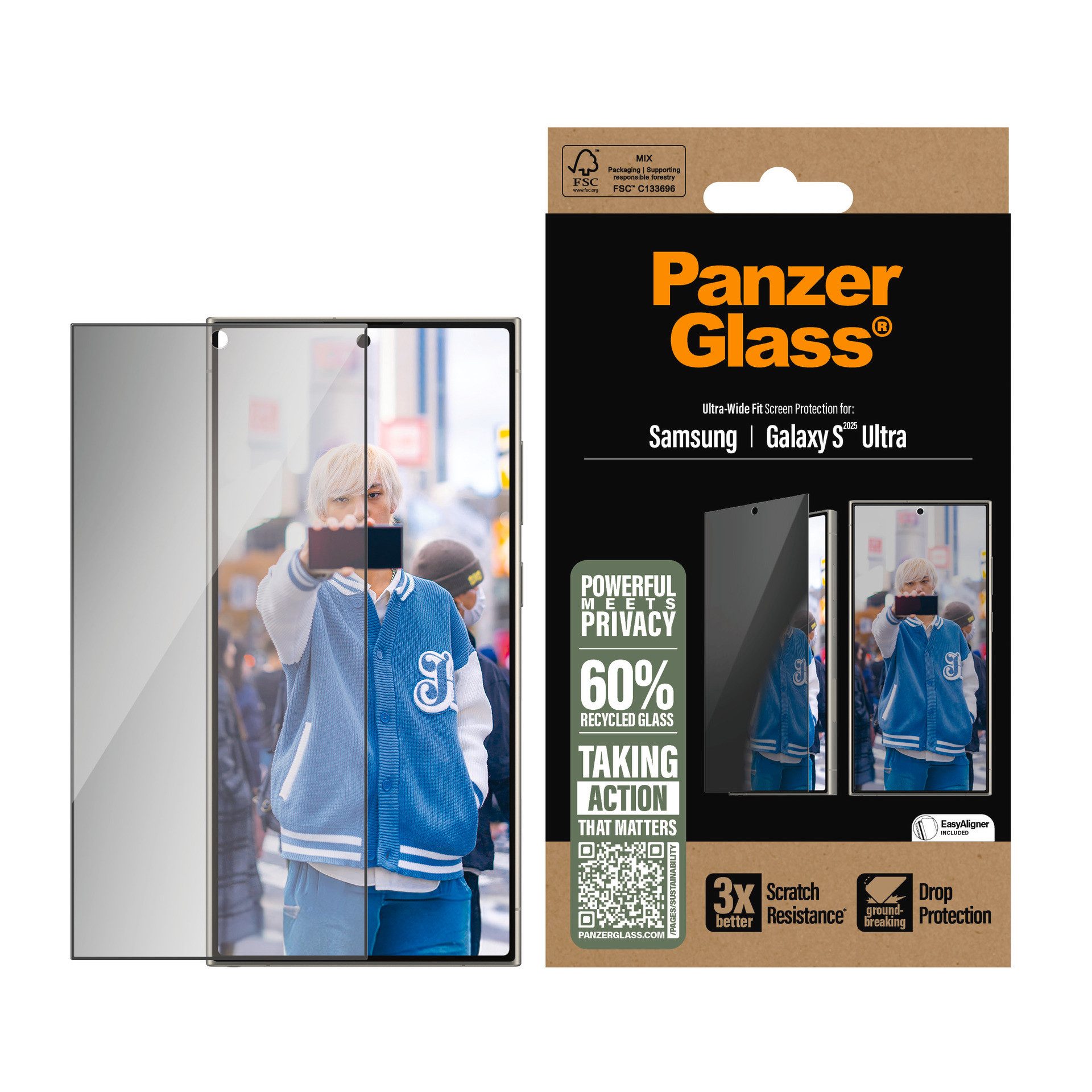 PanzerGlass Displayschutzglas Ultra-Wide Fit Privacy Screen Protection für Samsung Galaxy S25 Ultra, Blickschutz, Schutzfolie, Bildschirmschutz, kratz- & stoßfest