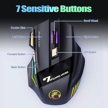 Gontence Wireless Maus,mit 2.4G USB-Empfänger,3 einstellbare DPI,7 Tasten Gaming-Maus