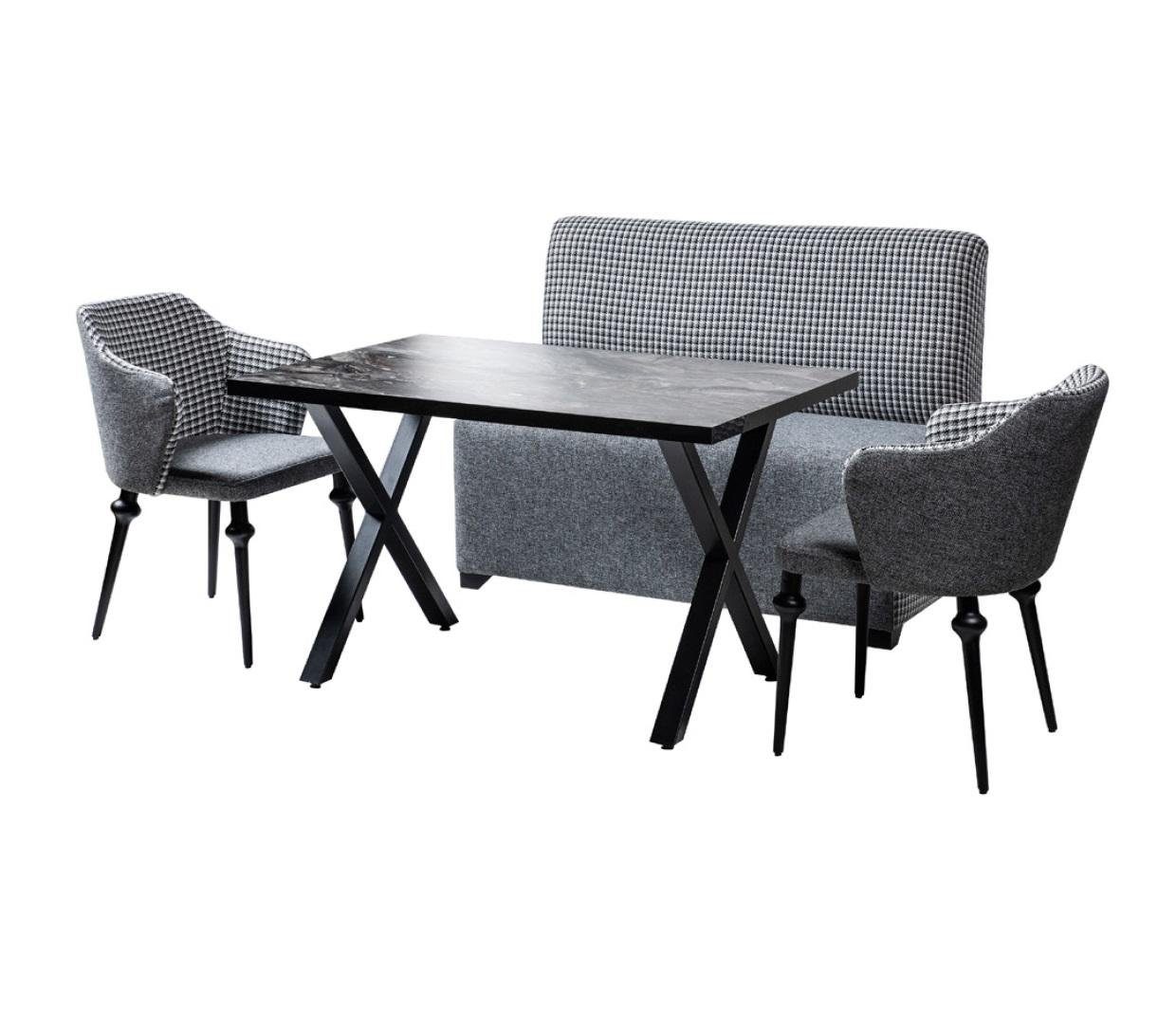 JVmoebel Essgruppe, Esszimmer Garnitur Bank Sofa Tisch 2x Sessel Eckbank Küchen Ess Gruppe