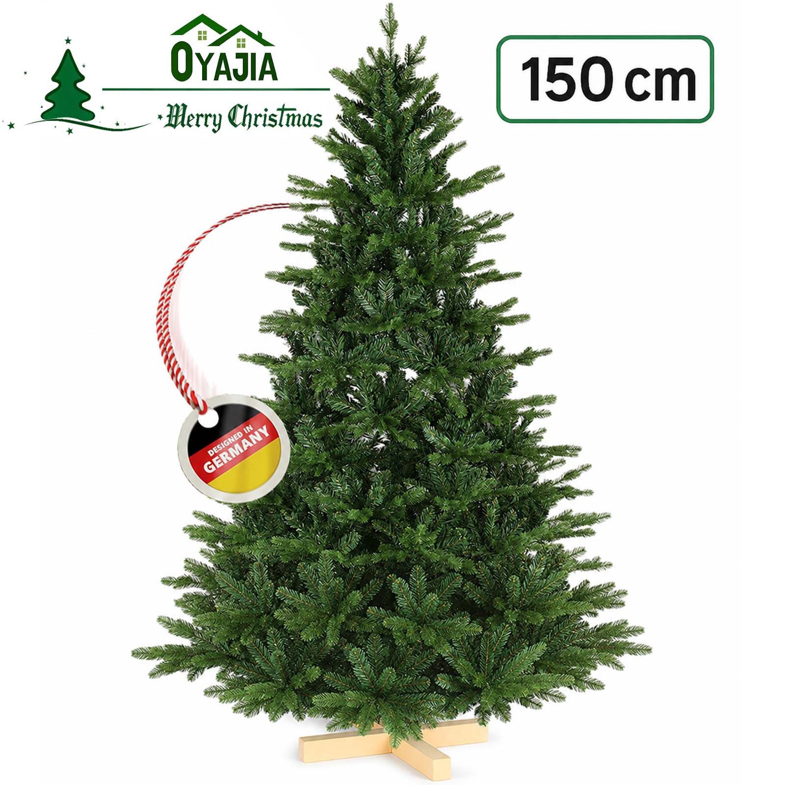 oyajia Künstlicher Weihnachtsbaum Künstlicher Weihnachtsbaum mit Holzbeinen, Tannenbaum, 150 cm, 400 Zweige, PVC/PE
