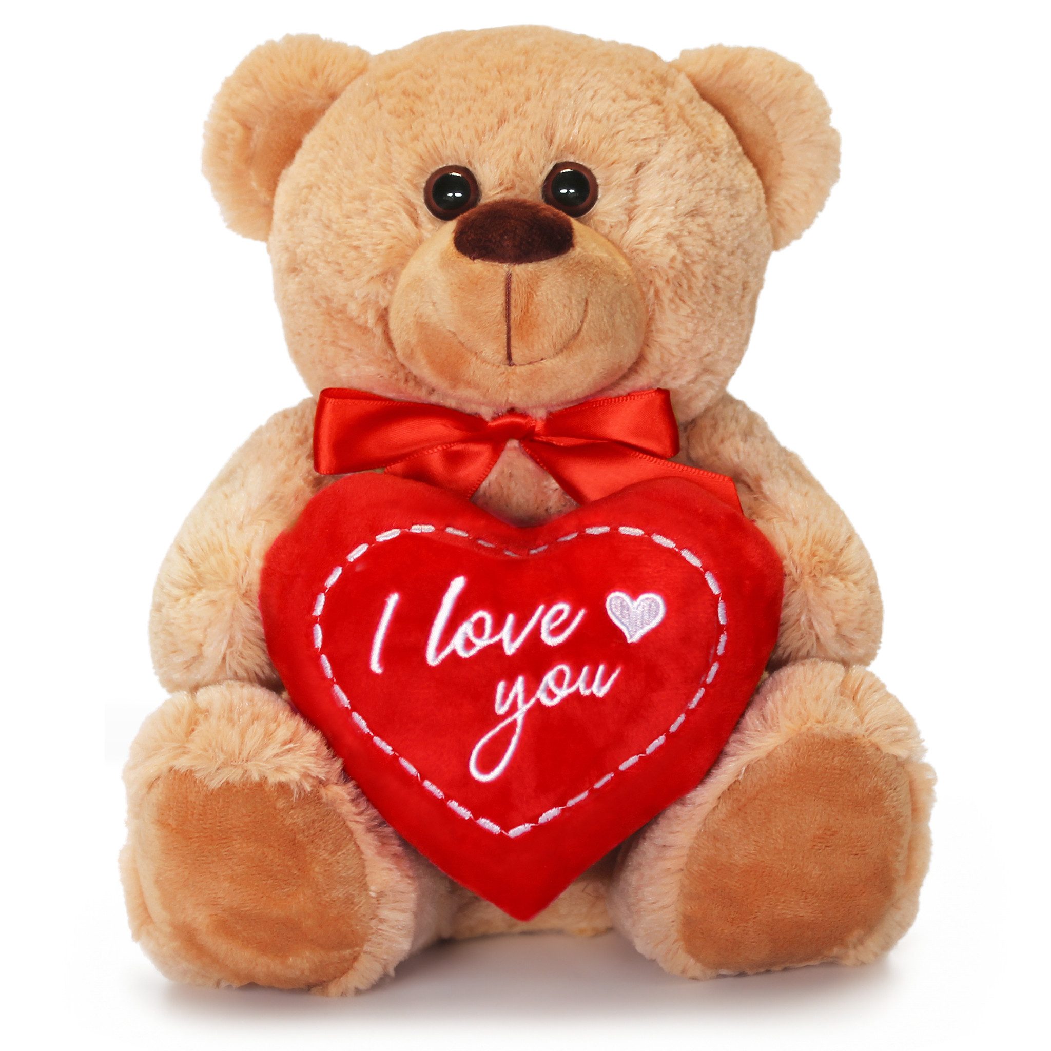 matches21 HOME & HOBBY Plüschfigur Teddybär mit Herz I LOVE YOU Plüsch-Teddy braun 25 cm (1-St), Süßes Kuscheltier als Valentinstag Liebe Geschenk