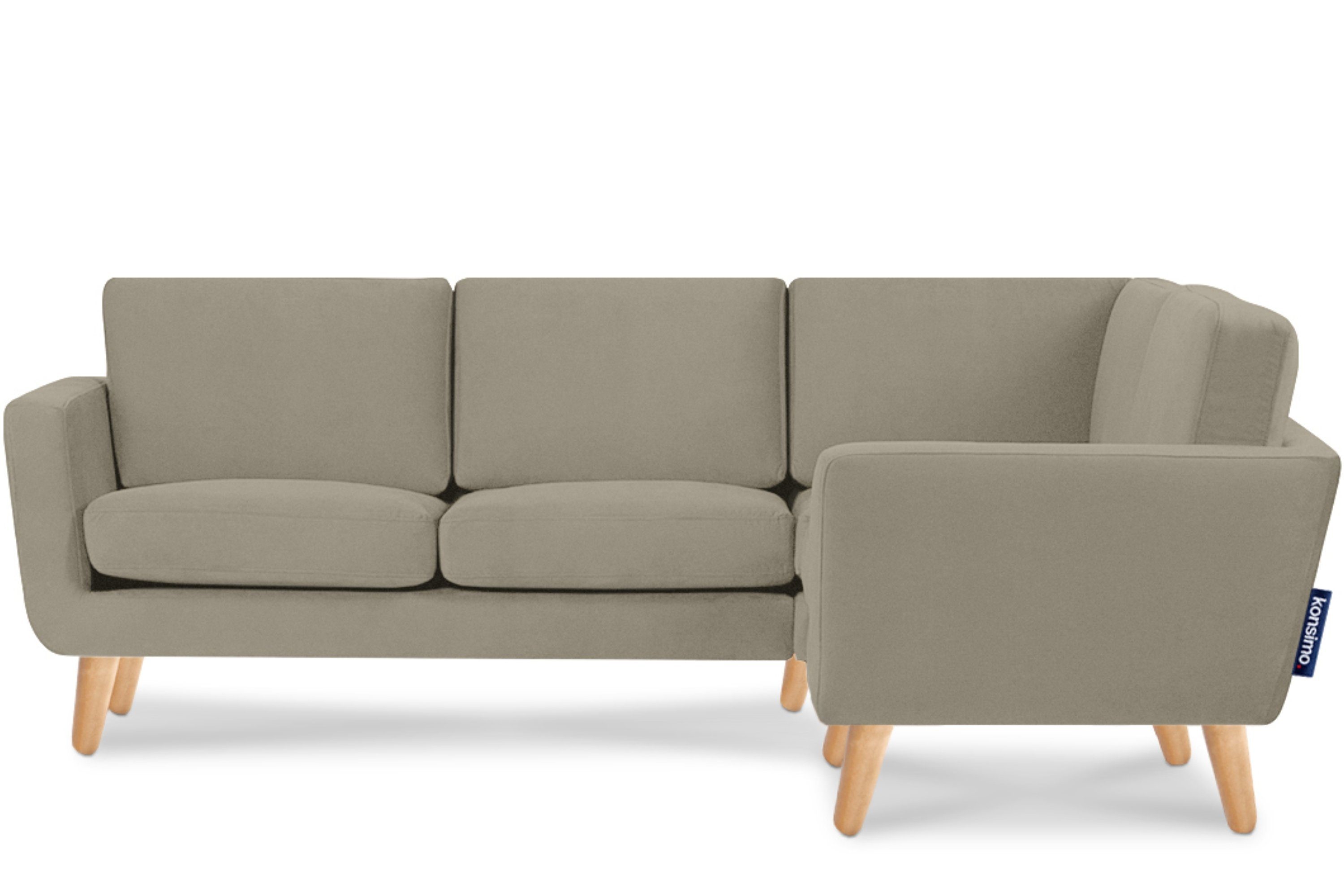 KONSIMO® Ecksofa TAGIO Ecksofa rechts, hergestellt in Europa, 5 Jahre Garantie, Scandi-Stil, mit Armlehnen, Gestell aus Massivholz