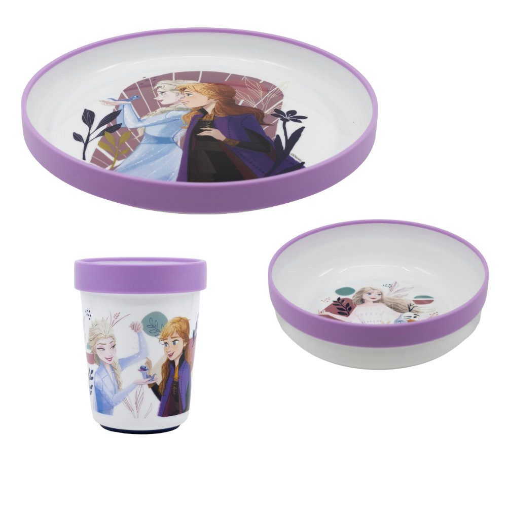 Disney Kindergeschirr-Set Disney Die EIskönigin Elsa Kinder Geschirr-Set 3 teilig (3-tlg), 1 Personen, Kunststoff Silikon, antirutsch Becher Teller Schüssel