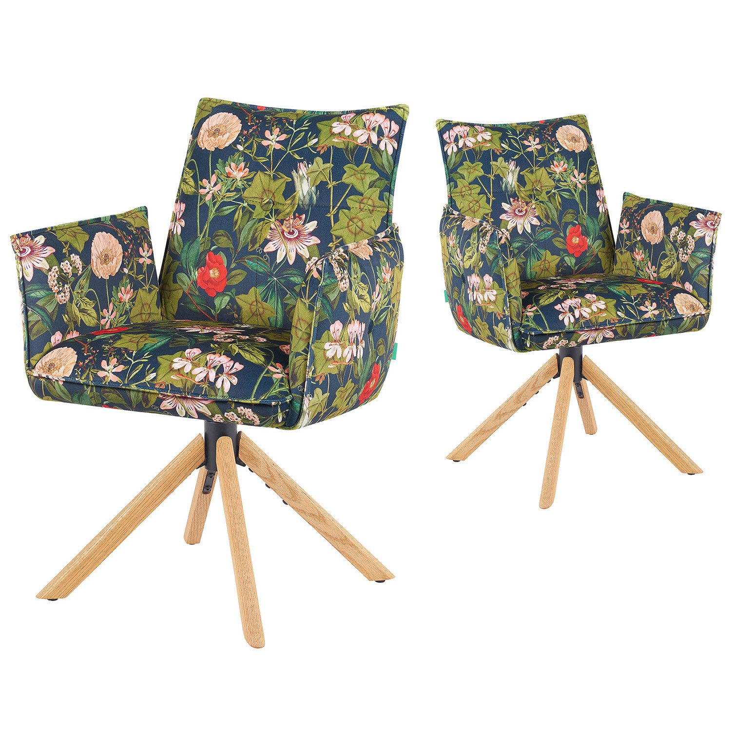 DUBI Möbel Polsterstuhl Mika-Paul, Federkern, Eiche geölt, 360° drehbar, Rückstellfunktion im 2er-Set