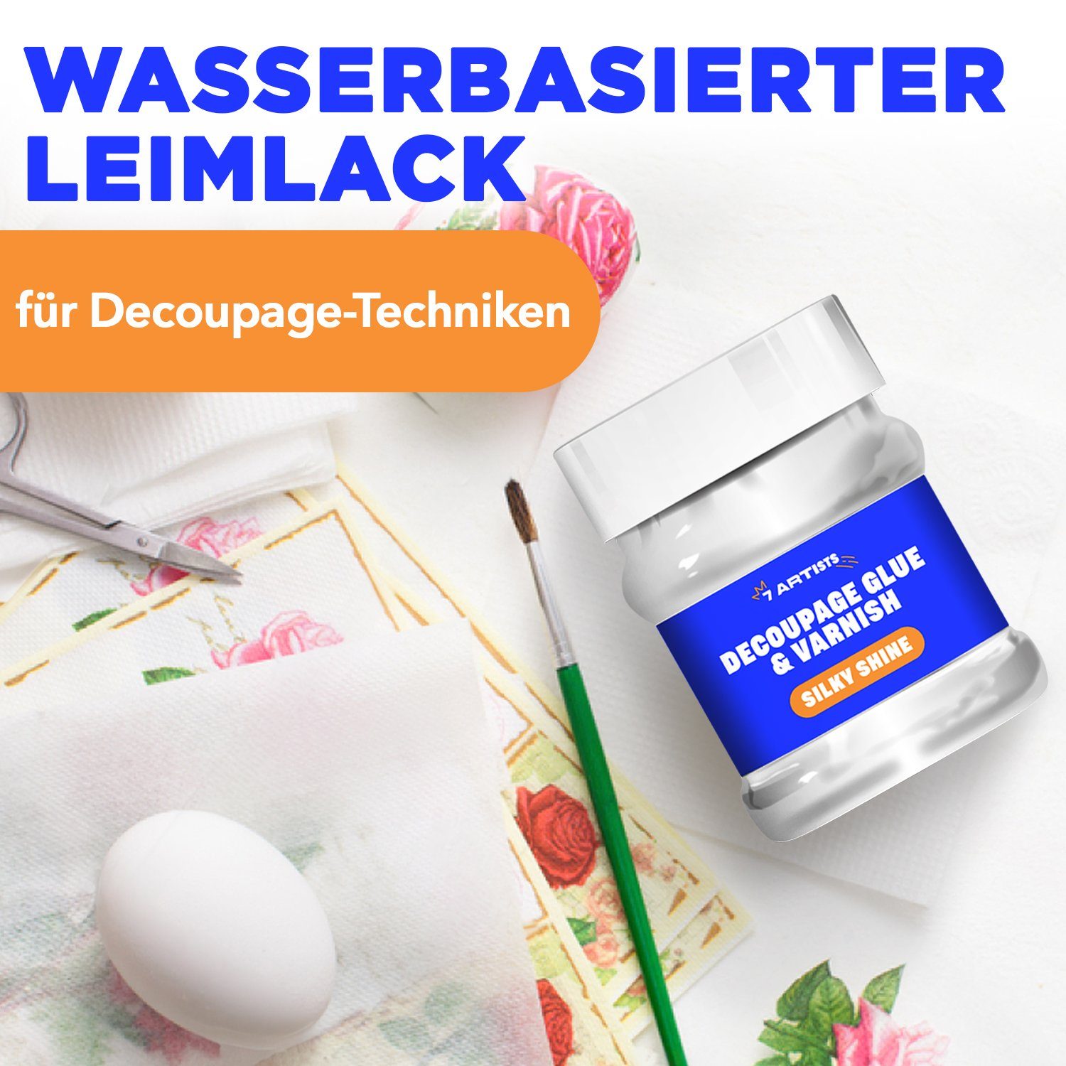 7 Artists Bastelkleber Decoupage Kleber Lack Wasserfest 230 ml, Half Glossy und Matt, Decoupage Kleber + Lack