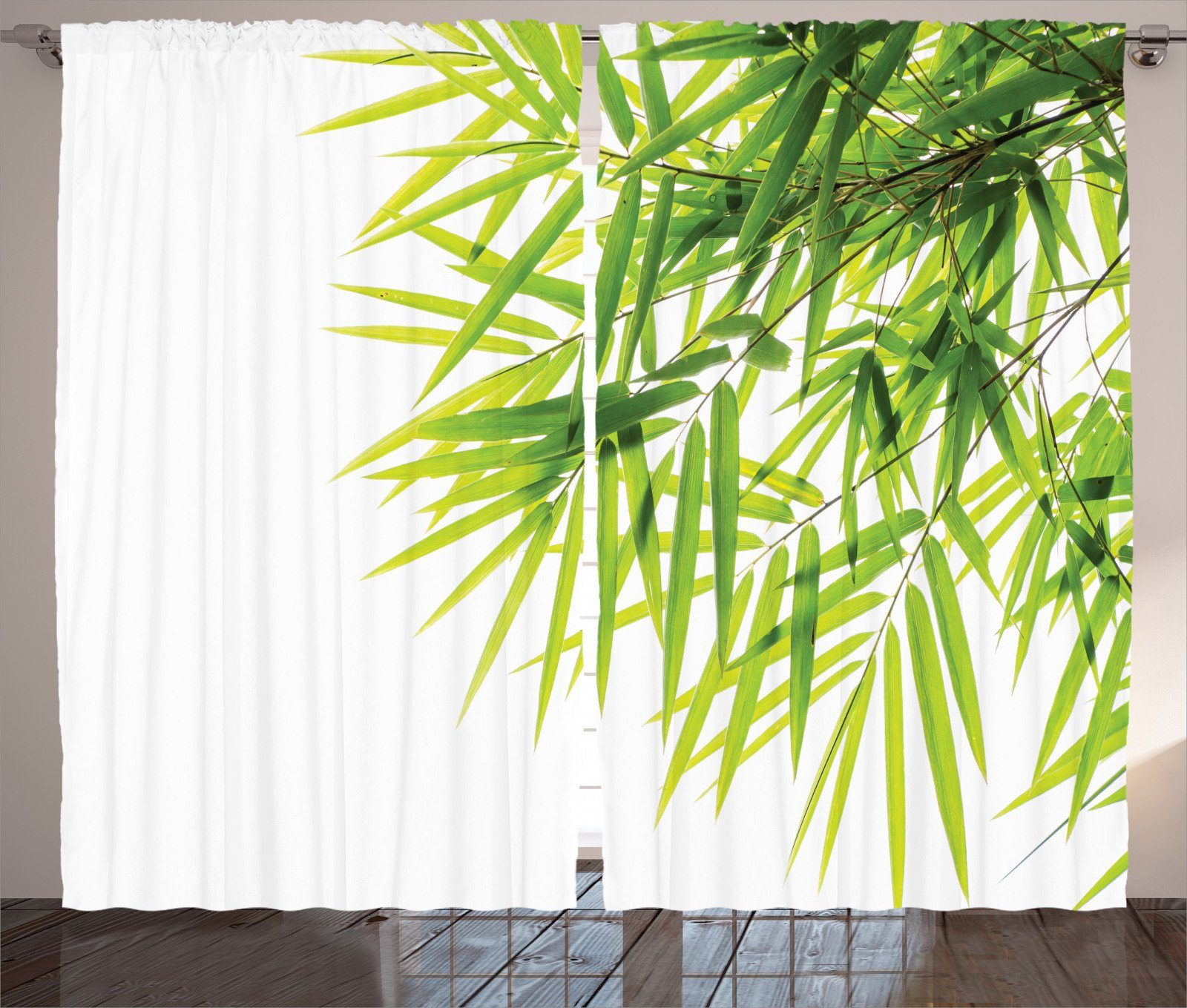 Gardine »Schlafzimmer Kräuselband Vorhang mit Schlaufen und Haken«,  Abakuhaus, Grün Bambusblatt-Frieden online kaufen | OTTO