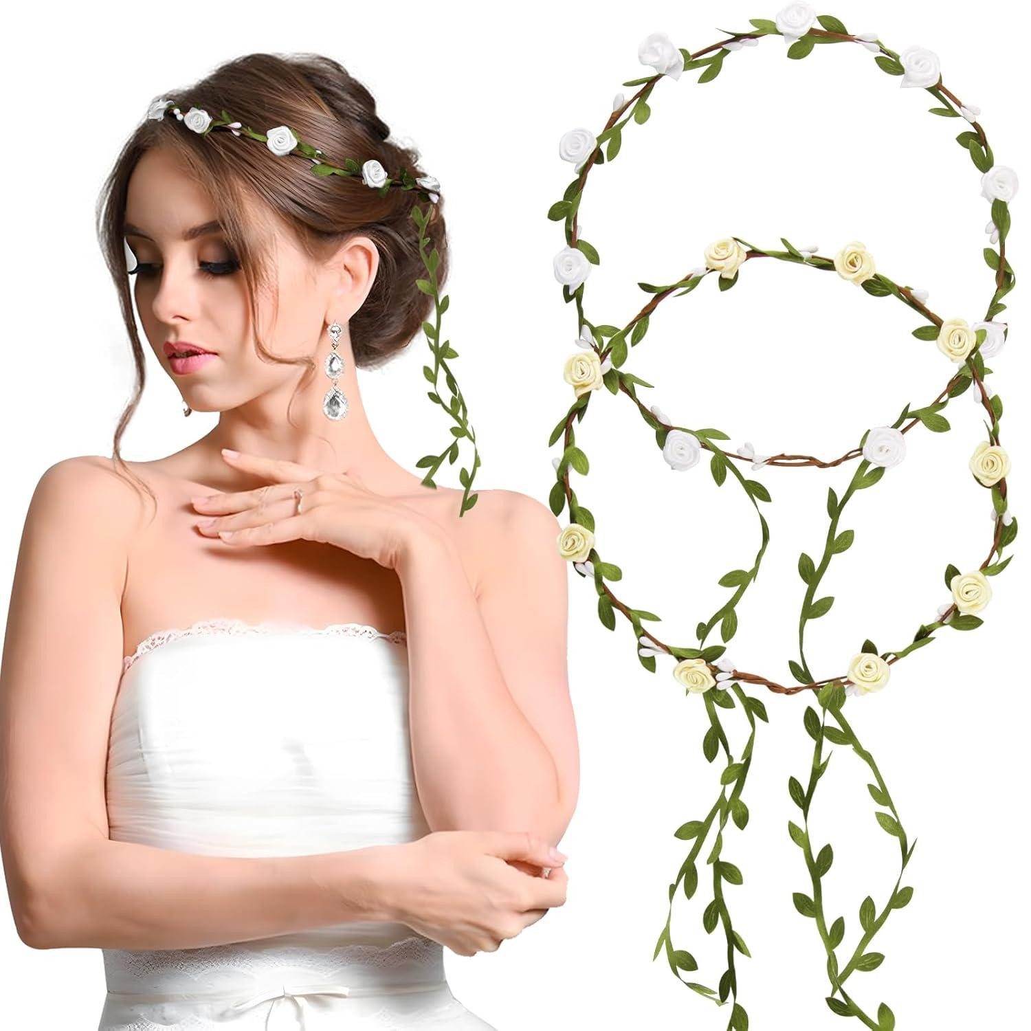 Haarreif 2er Set Blumenkranz Haarband Damen Mädchen Boho Rose Hochzeit Haarreif