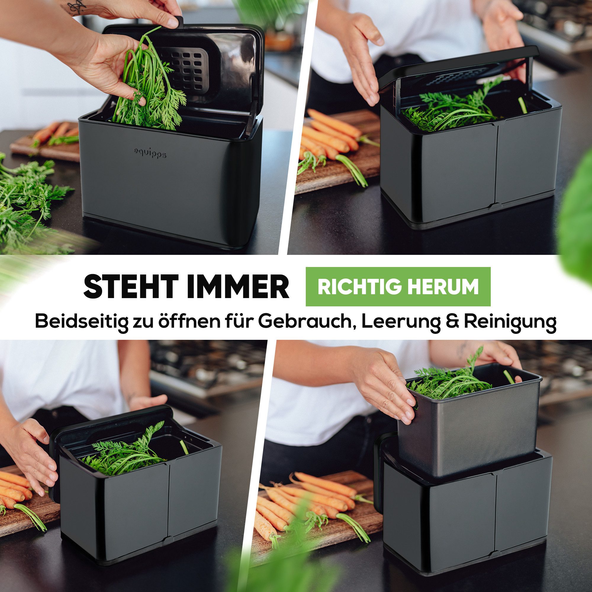 equipps Biomülleimer Biomülleimer mit Geruchsfilter 3L, Komposteimer Küche für Biomüll, mit Aktivkohlefilter, Schwingdeckel