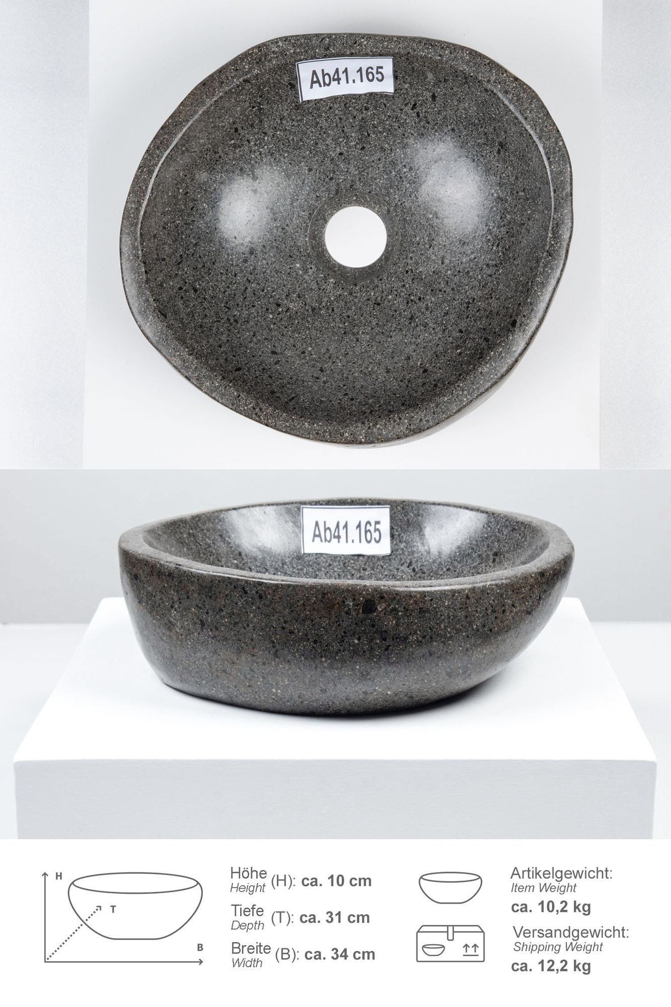 wohnfreuden Aufsatzwaschbecken Naturstein Waschbecken 30 cm rundum poliert (Kein Set), 432_Ab41.165
