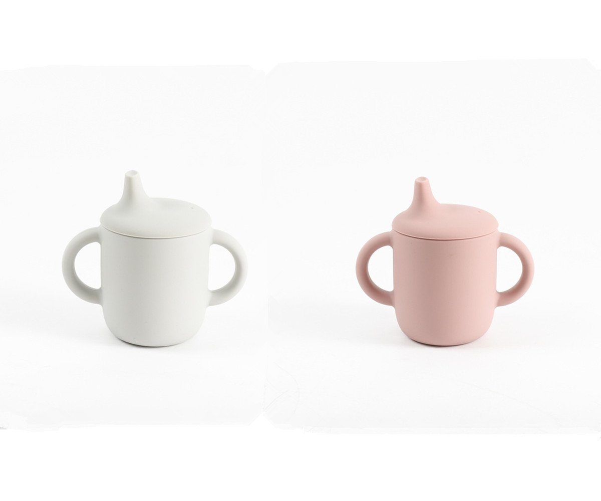 gray+pink Baby mit XDeer für Cup Stück Sippy Baby, Deckel, Schnabelbecher mit 2 Kindergeschirr-Set Schnabeltasse Schnabeltasse griff, baby, Auslaufsicherer Silikon