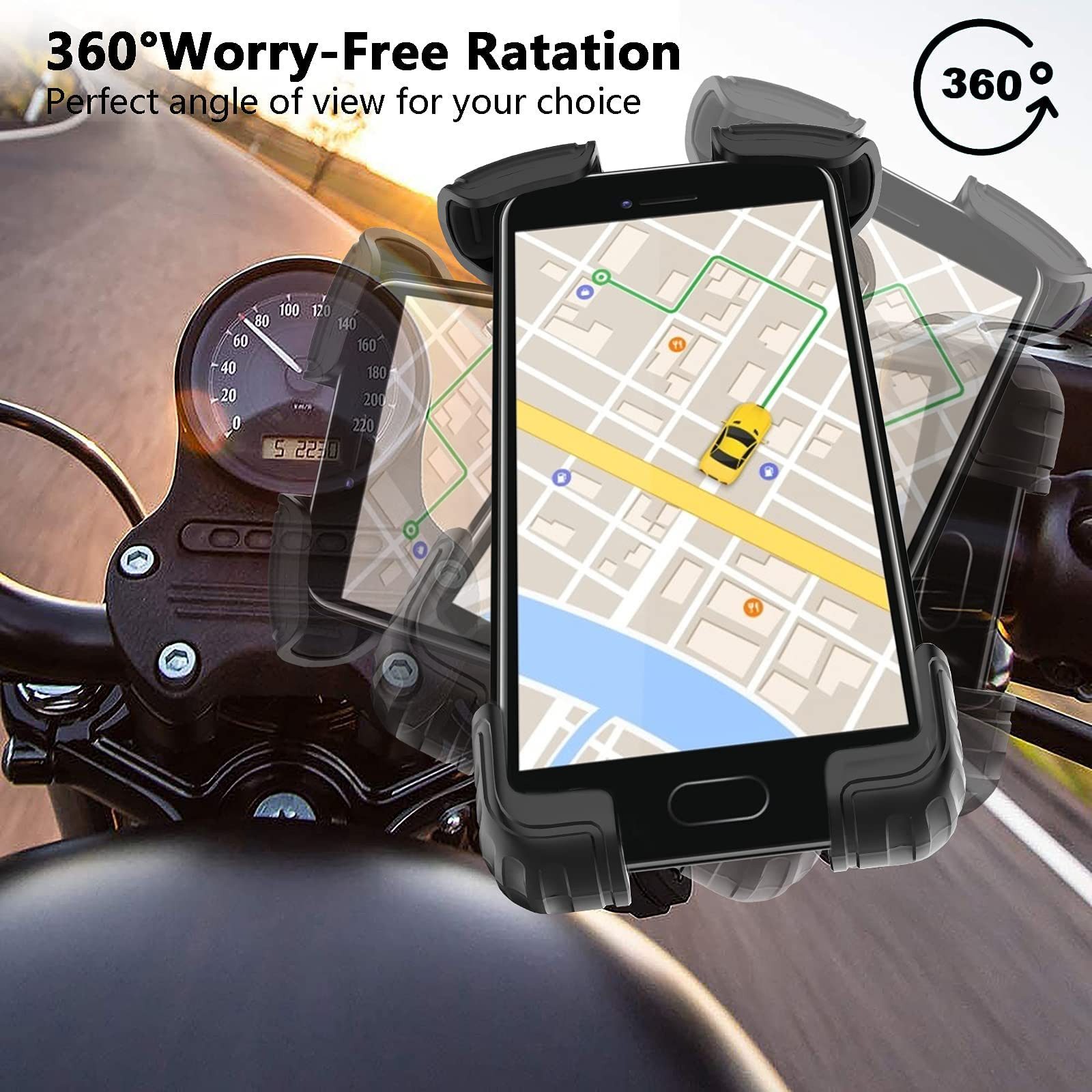 SURFOU Smartphone-Halterung Handyhalterung Fahrrad, Handyhalter Motorrad360° Lenker Halter, (Stabile Handyhalterung Fahrrad & Motorrad, ideal für 5,1–6,8", Meta – Bild 5 von 5