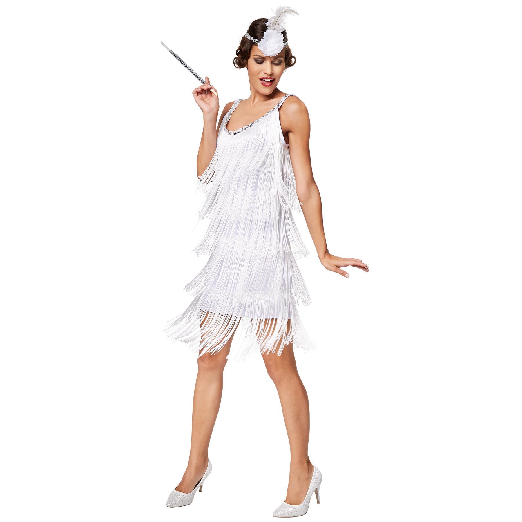 dressforfun Kostüm Frauenkostüm Charleston Diva, Knapp geschnittenes Fransenkleid