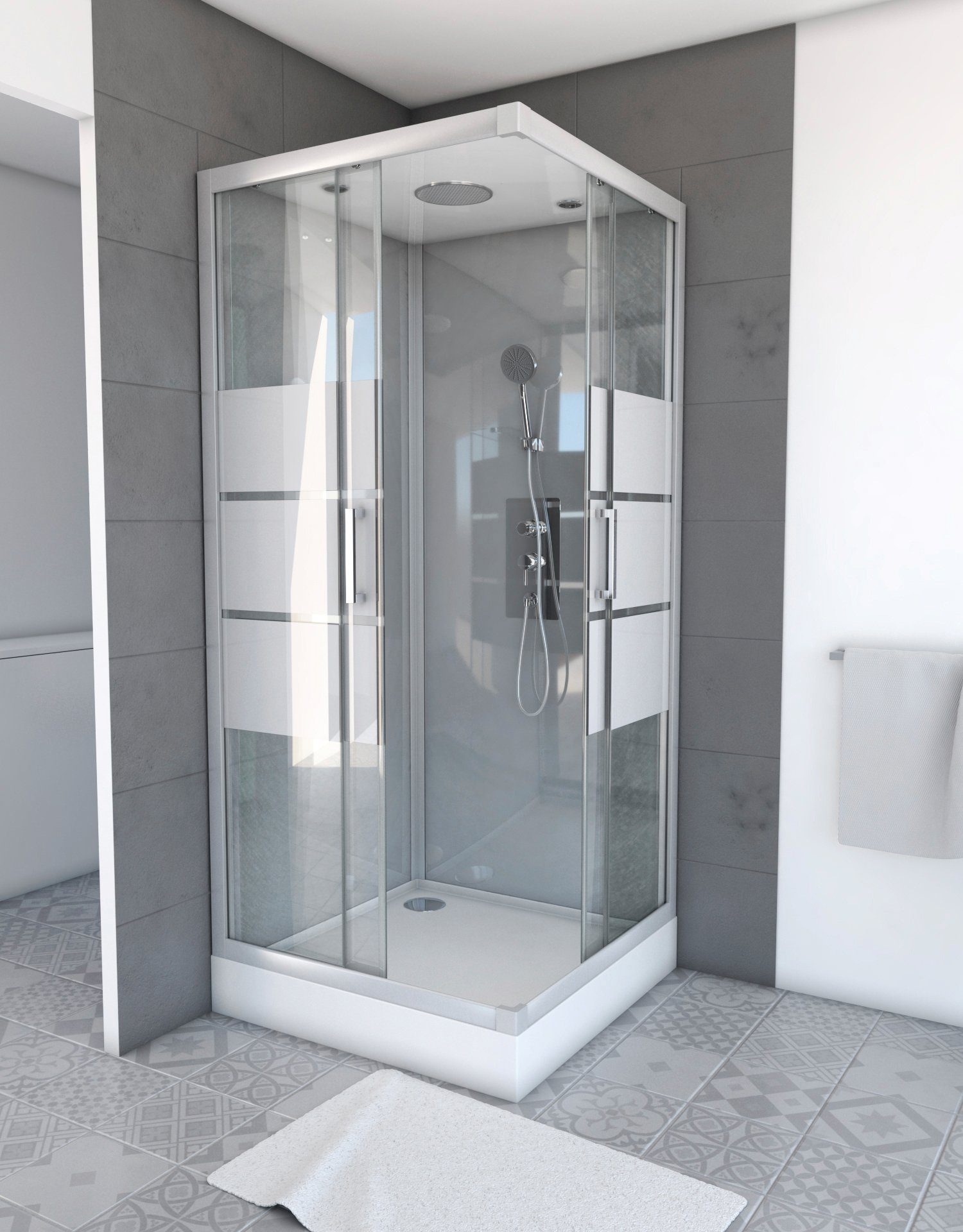 Marwell Komplettdusche Grey River 2 Square, BxT: 90x90 cm, Einscheibensicherheitsglas, inkl. Armaturen