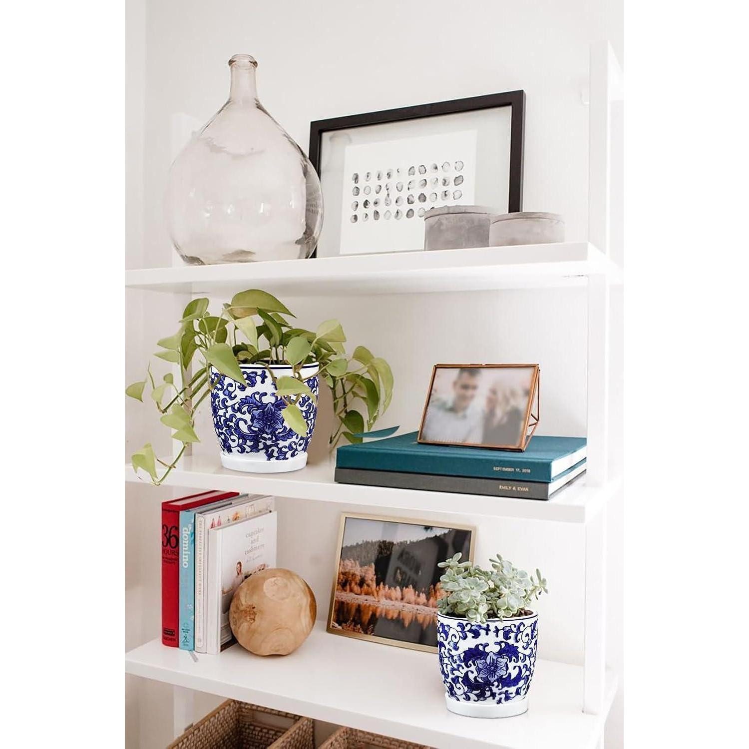 LuxusKollektion Blumentopf Blumentopf 2er Set Keramik Blau Weiß Drainagelöcher Kaktus Typ-2