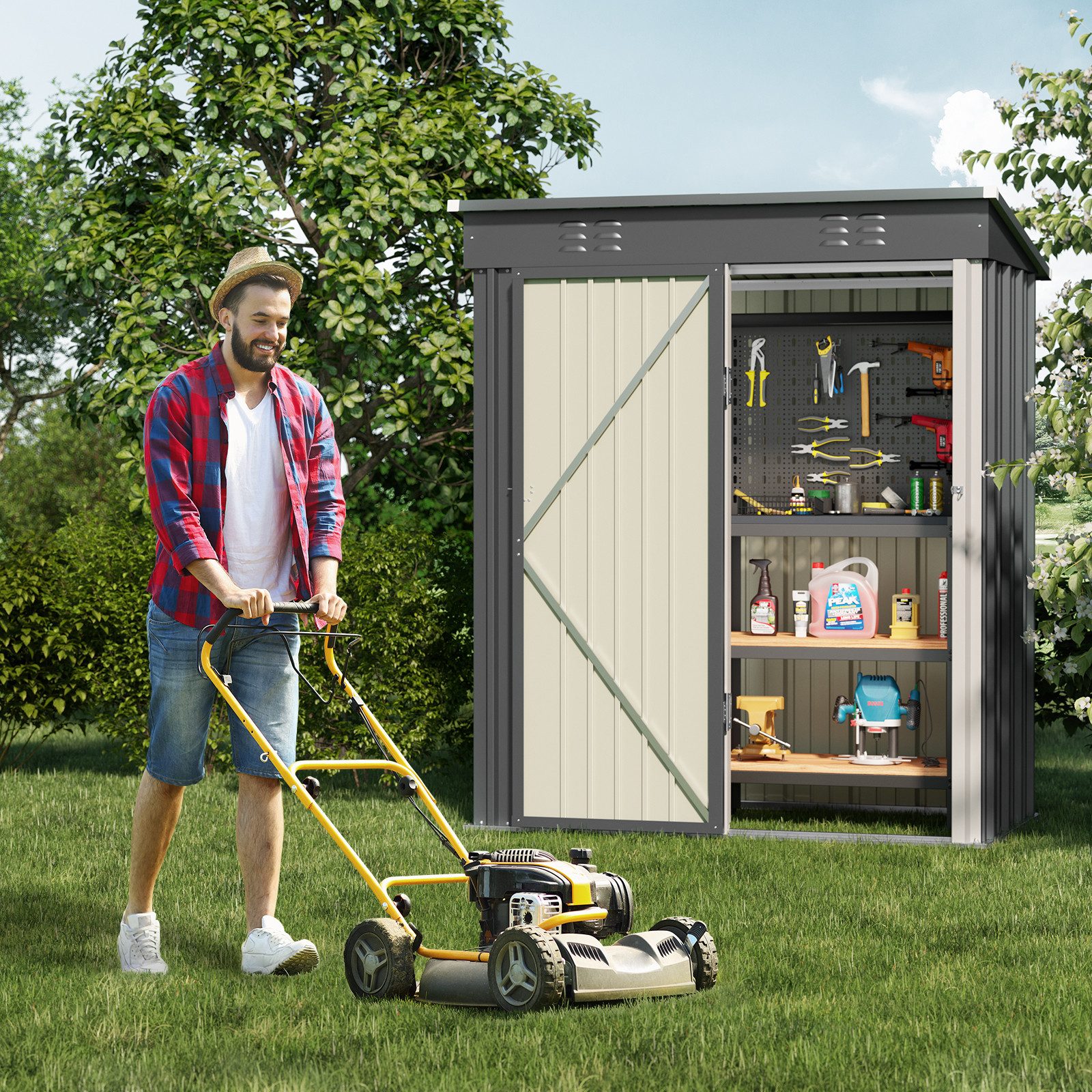 Bealife Gartenhaus Robuster Metall-Gartengeräteschuppen 180 x 162 x 95 cm, robust und wasserdicht