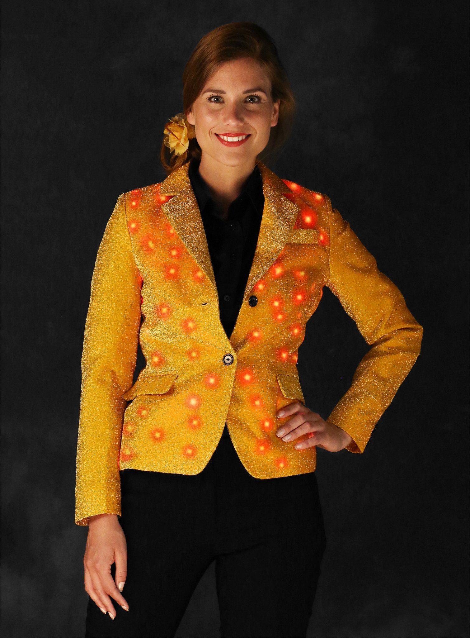 thetru Kostüm LED Damensakko gold, LED Kostüm Sakko mit Leuchtdioden
