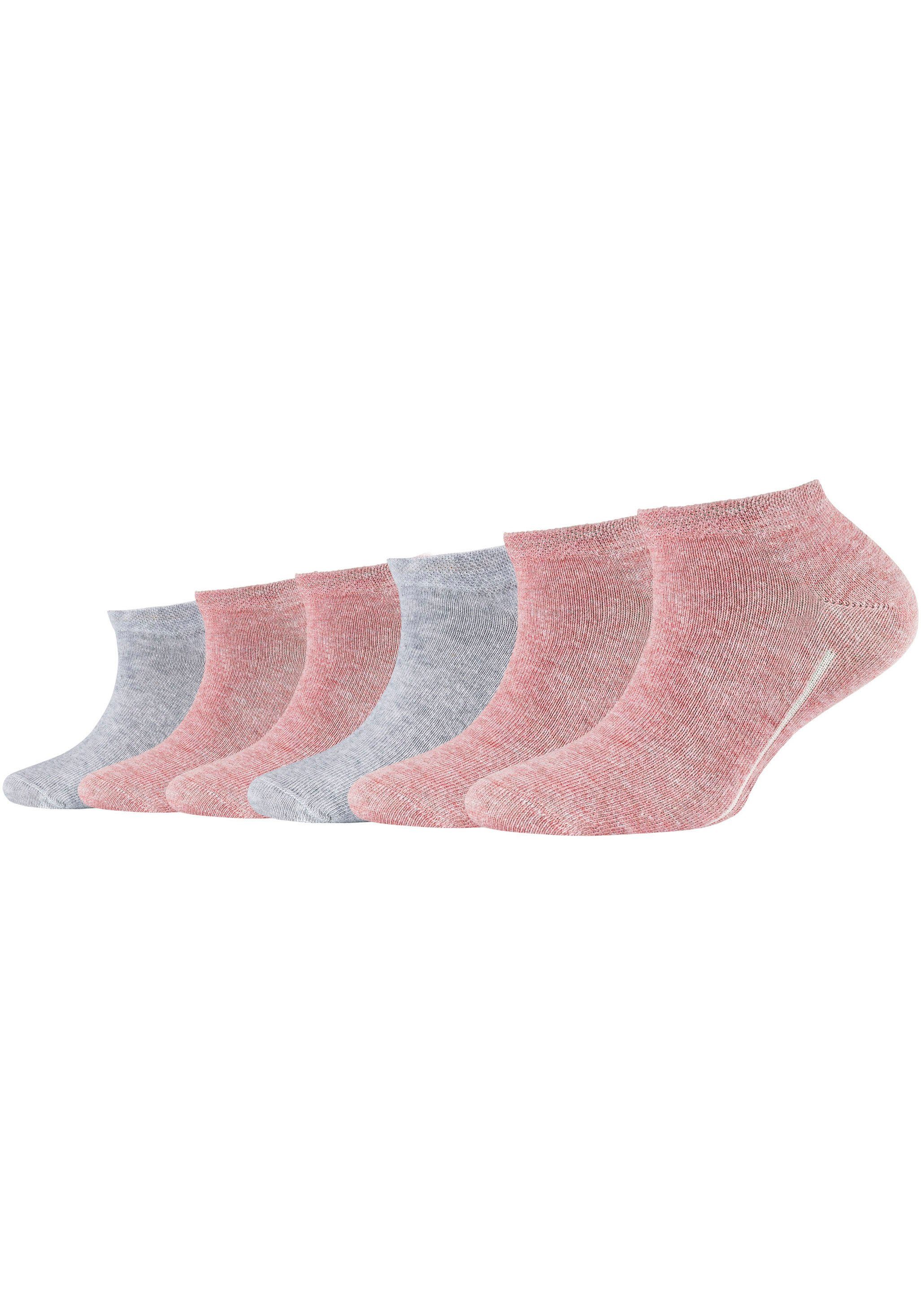 Camano Sneakersocken (Packung, 6-Paar) Hoher Anteil an gekämmter Baumwolle rosa-grau meliert