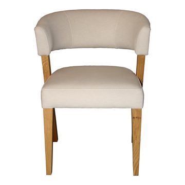 einrichtungsdesign24 4-Fußstuhl Eiche Stuhlsessel Linda mit Samt Bezug Beige, Eiche Massivholz