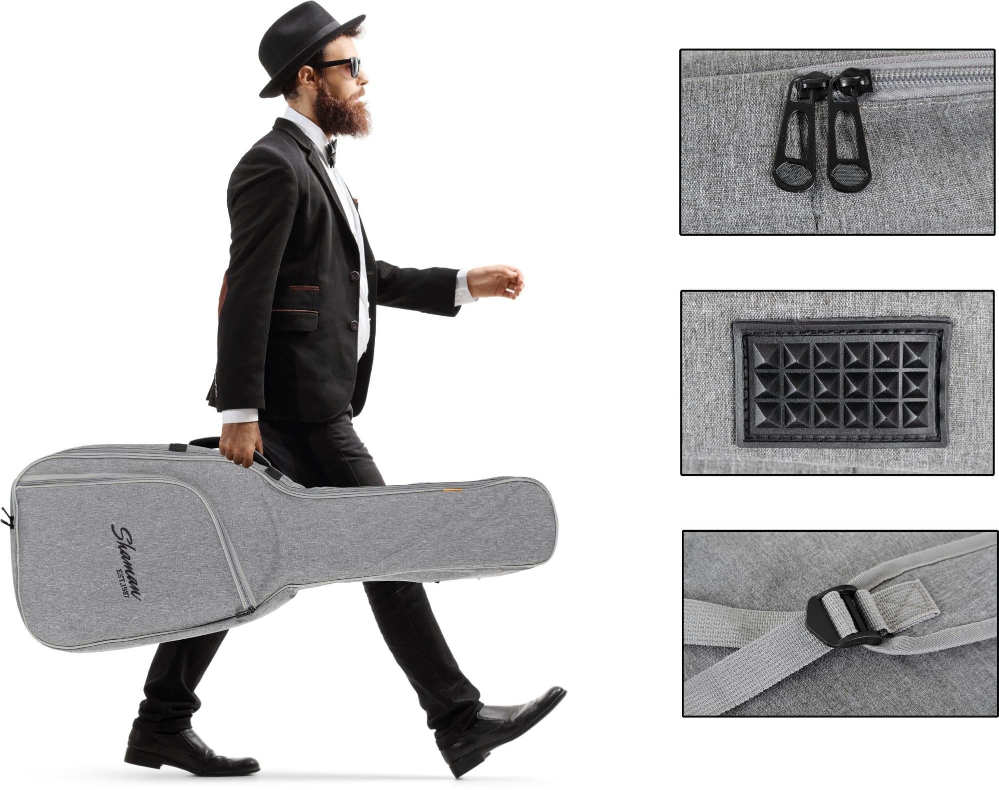 Shaman Gitarrentasche KGB-103 GY Premium-Line Konzertgitarrentasche Grau, Fixierung für Instrumentenhals & gepolsterte Rucksack-Gurte