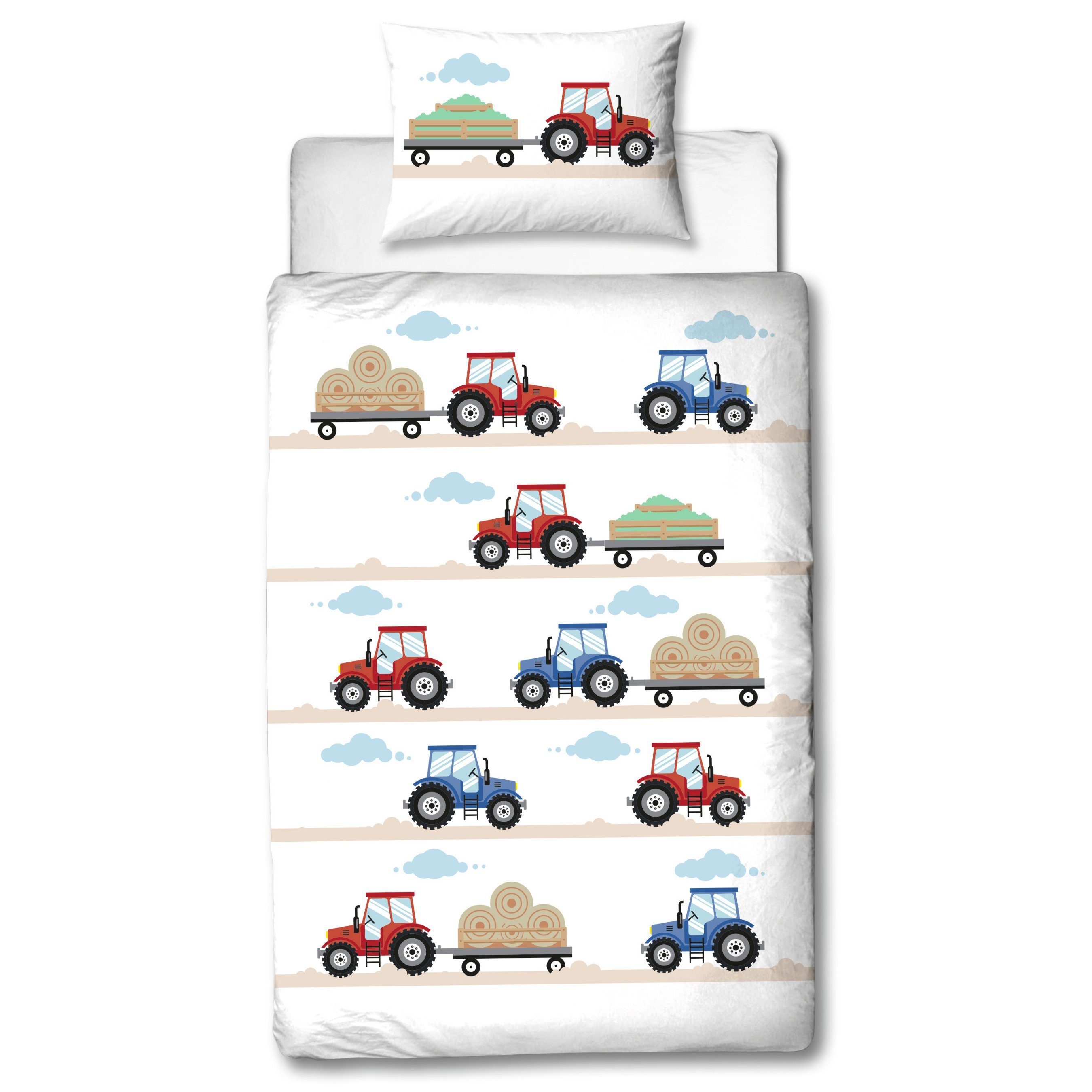 Traktor Baby-Bettwäsche-Set 100x135 Klein-Kinderbettzeug Jungen Trecker Herding 