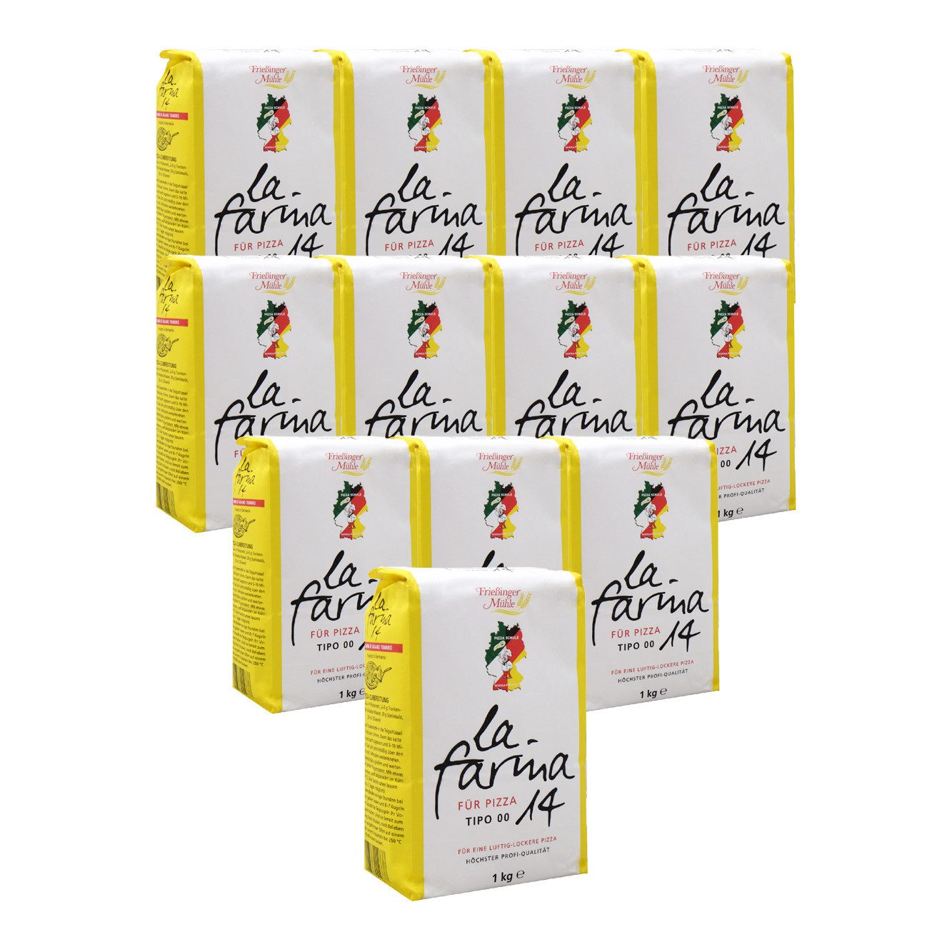 Bielmeier Mehl Pizzamehl 14% Protein Tipo 00 (T405) 12 Stück á 1kg Küchenmeister, 1 x 12000 g, Das Getreide stammt von Landwirten aus der Region (SET210277-12)