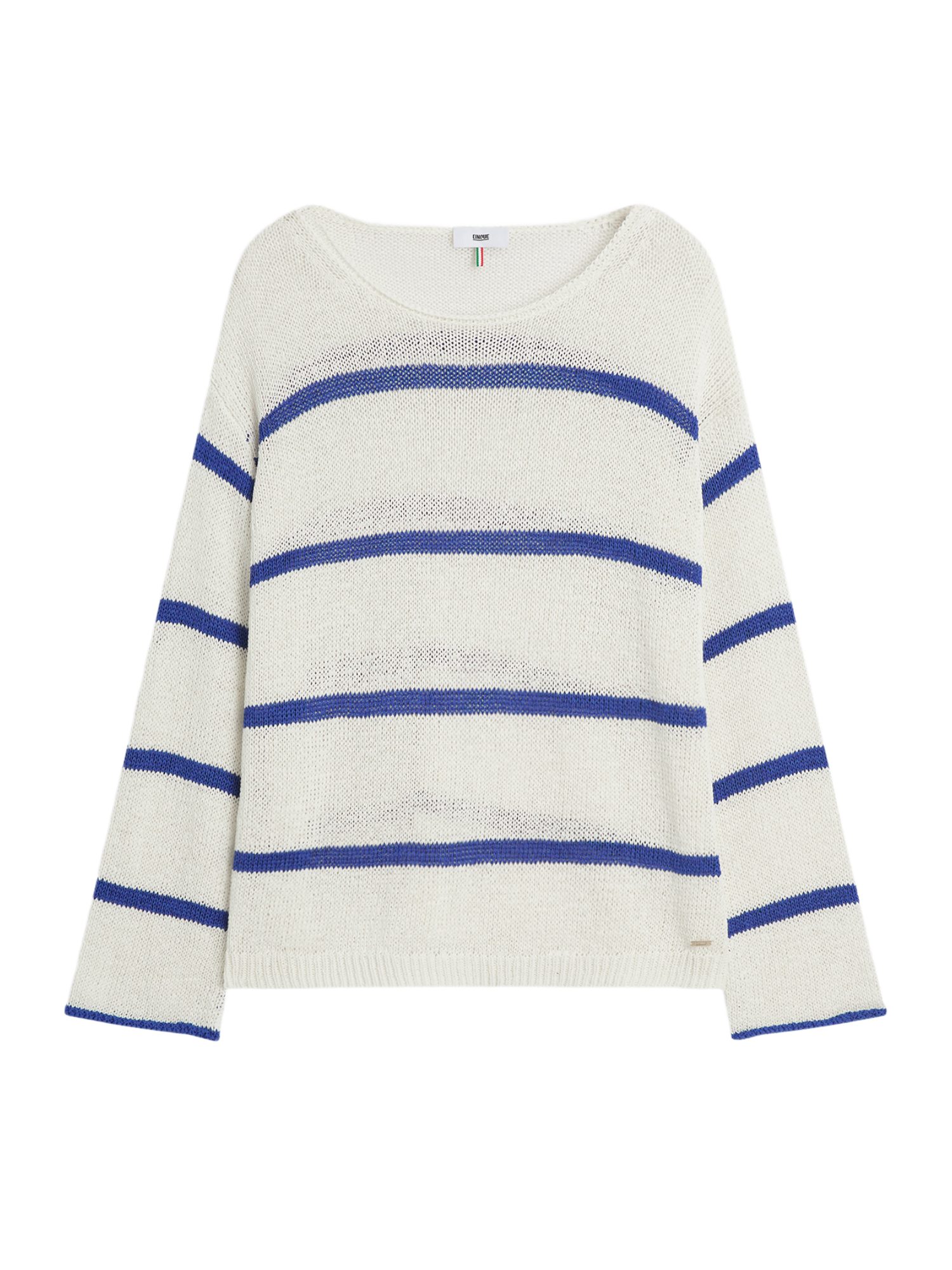 Cinque Strickpullover weiß,Casual,Leinen,Gestreift,Rundhals,Lang,Relaxed Fit