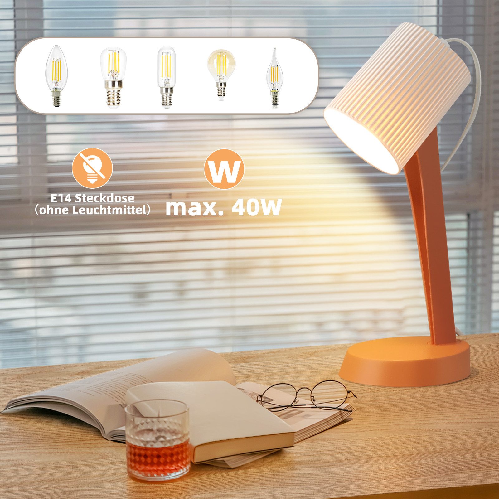 ZMH Tischleuchte Modern Landhausstil Tischlampe mit Kabel Wohnzimmer mit Ki günstig online kaufen