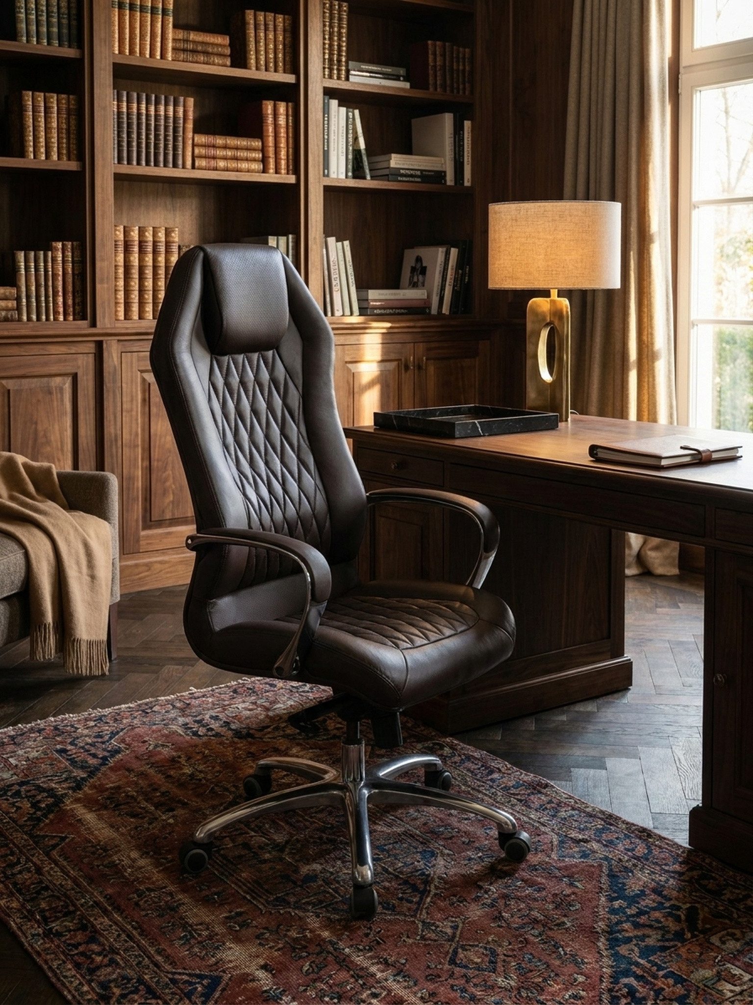 KADIMA DESIGN Chefsessel Bürostuhl MONTEREY Echt-Leder Braun Schreibtischstuhl 120KG (Chefsessel hohe Rückenlehne mit Kopfstütze X-XL)