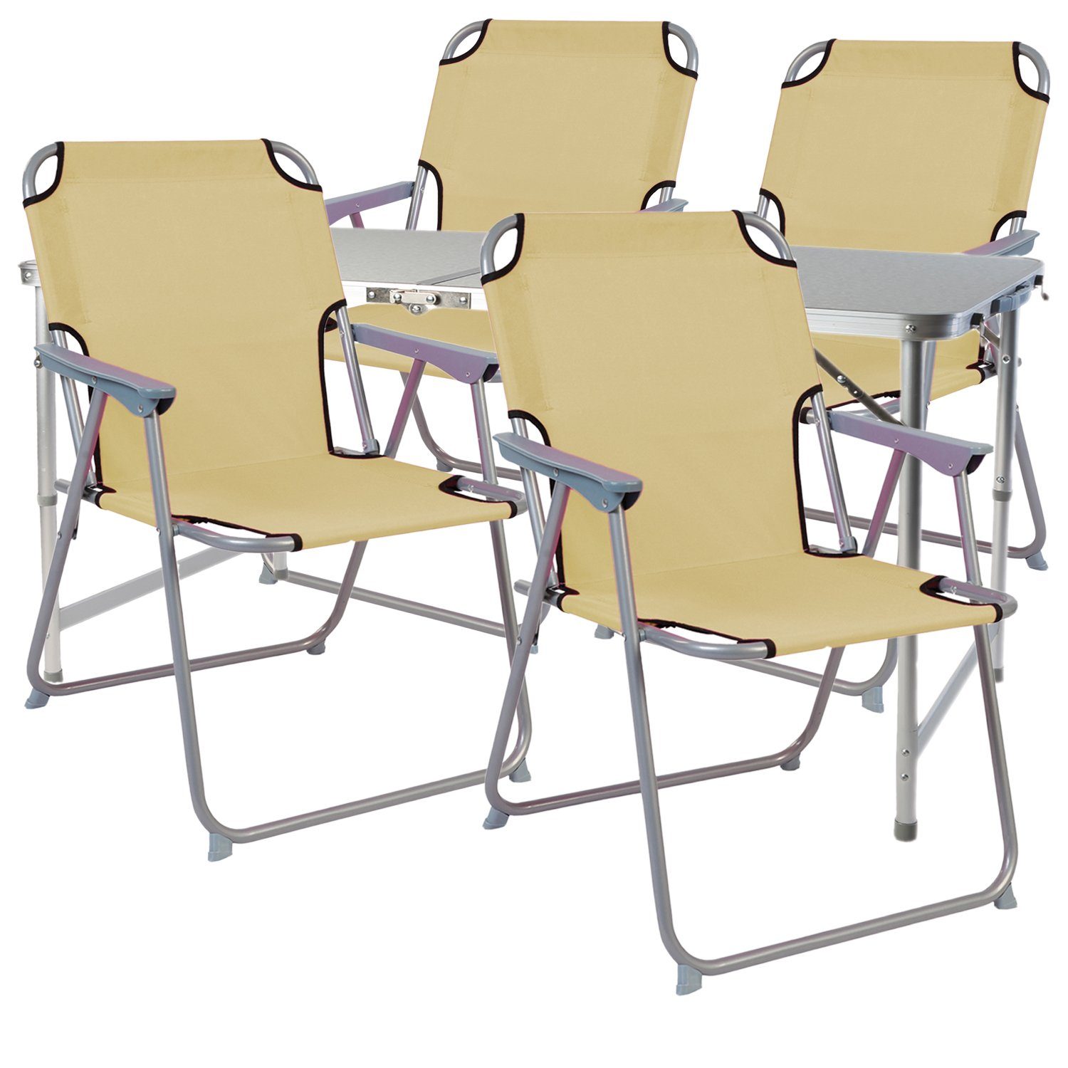 INDA-Exclusiv Essgruppe 5-teiliges Campingmöbel Set Alu 120x60x58/70cm Beige