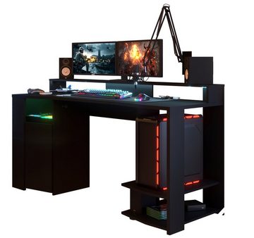 Parisot Schreibtisch Gaming (Gaming Computertisch, mit TV-Podest), inklusive LED Beleuchtung