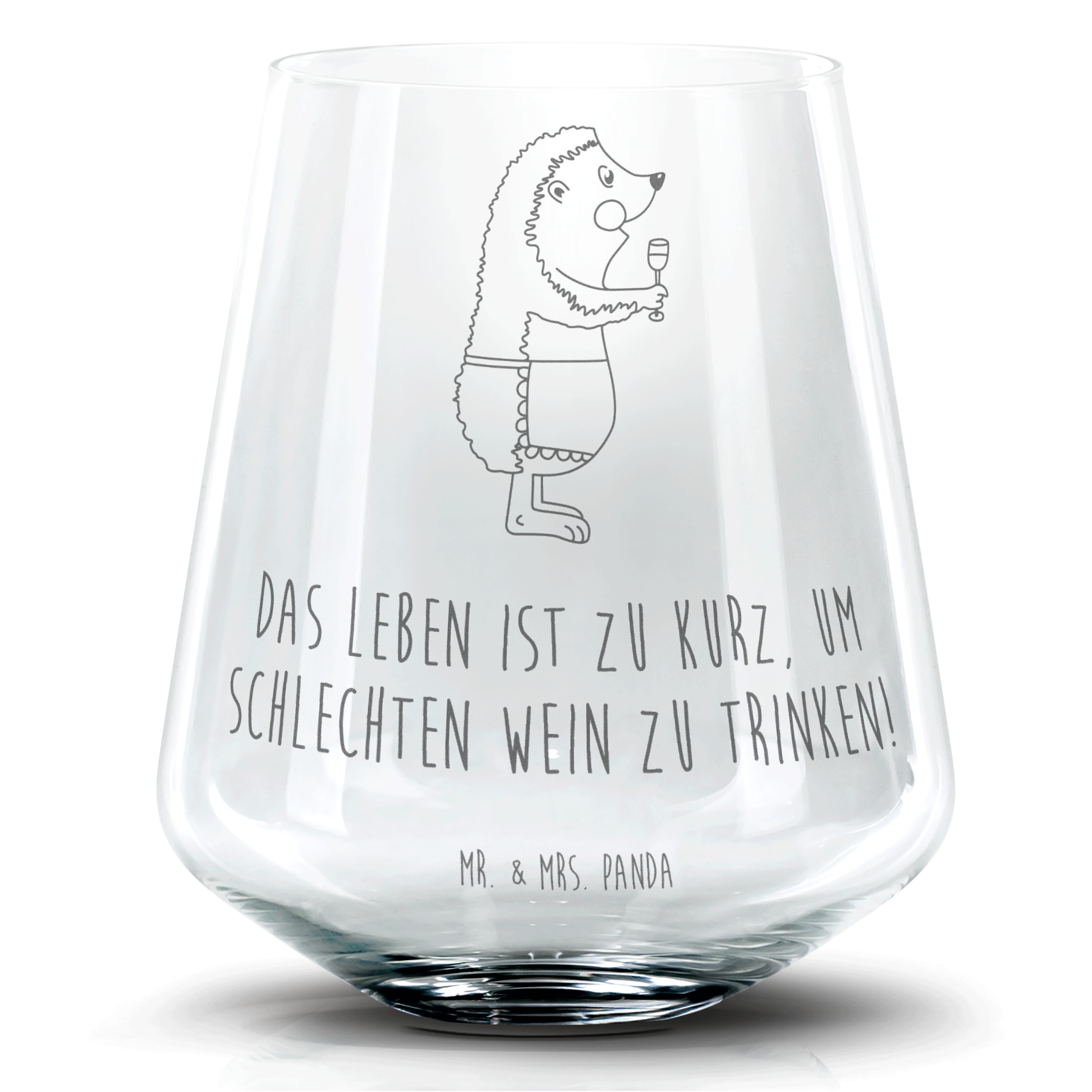 Mr. & Mrs. Panda Cocktailglas Igel Wein - Transparent - Geschenk, Gute Laune, Weißwein, lustige Spr, Premium Glas, Laser-Gravierte Motive