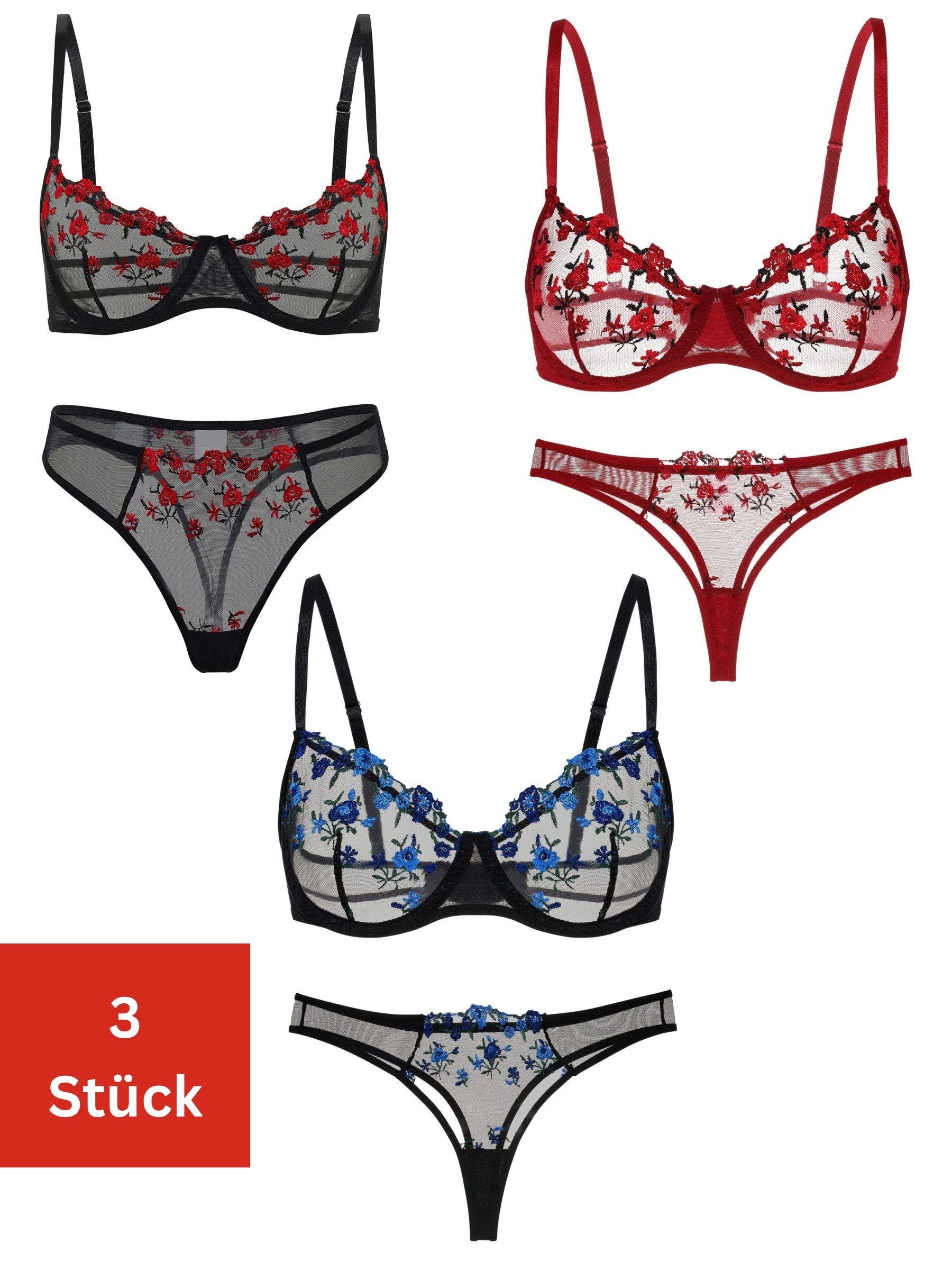 Elegant Love Set: Bügel-BH Besticktes Dessous-Set günstig online kaufen